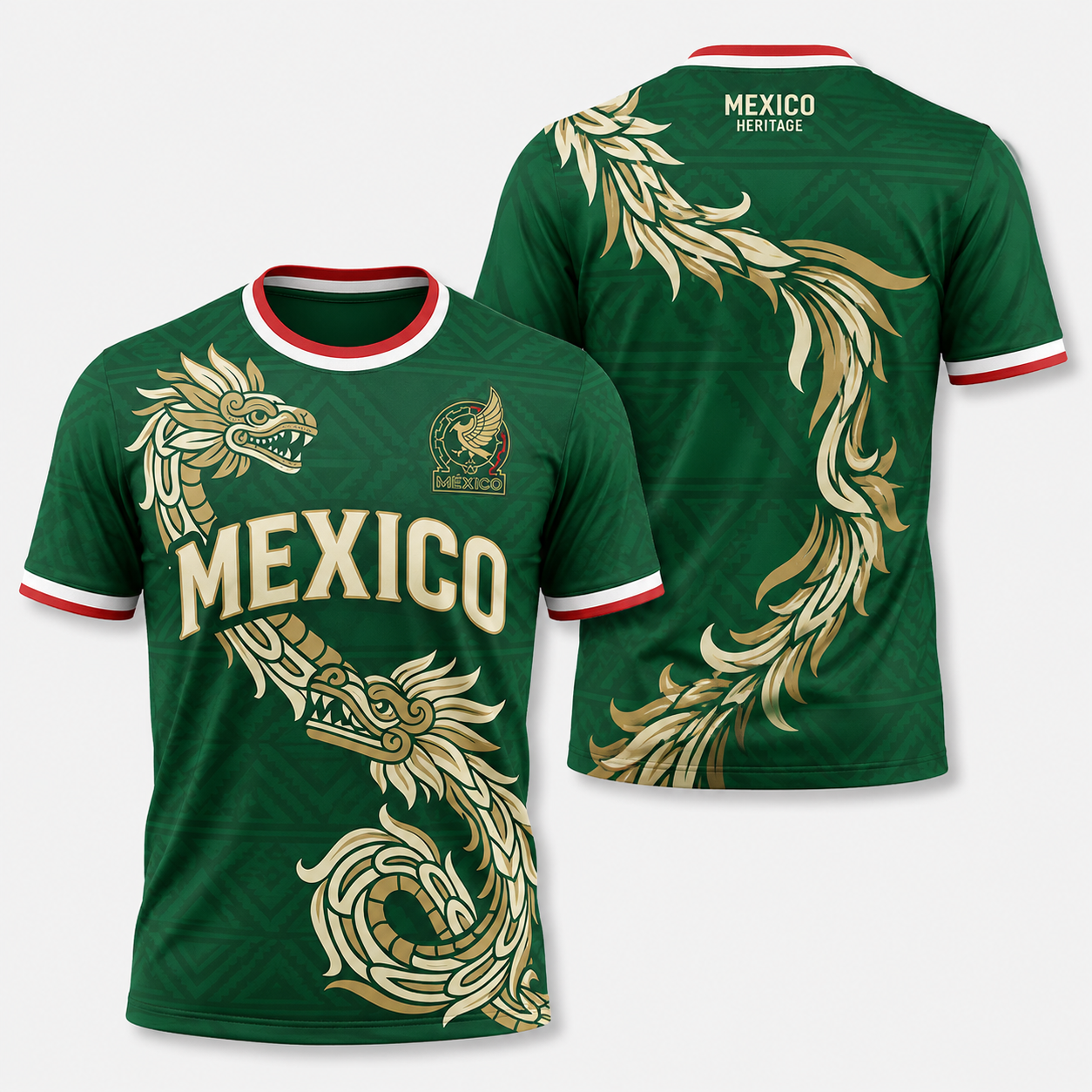 Mexico Quetzalcoatl football jersey – Green Feathered Serpent Heritage Football Fan Jersey, Mexican Pride World Fan Tee