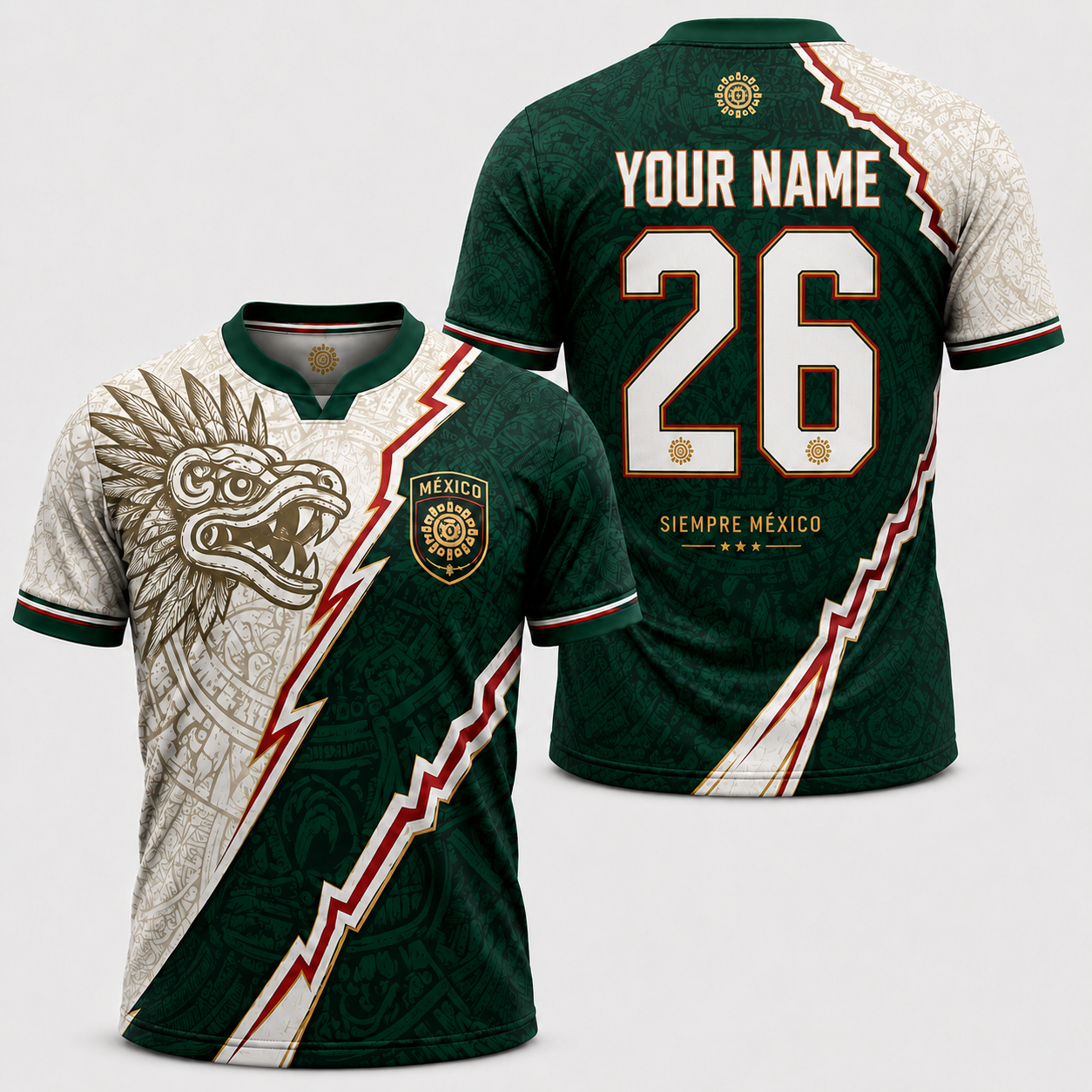 Custom Mexico Quetzalcoatl Football Jersey – Personalized Aztec Heritage Soccer Fan Jersey