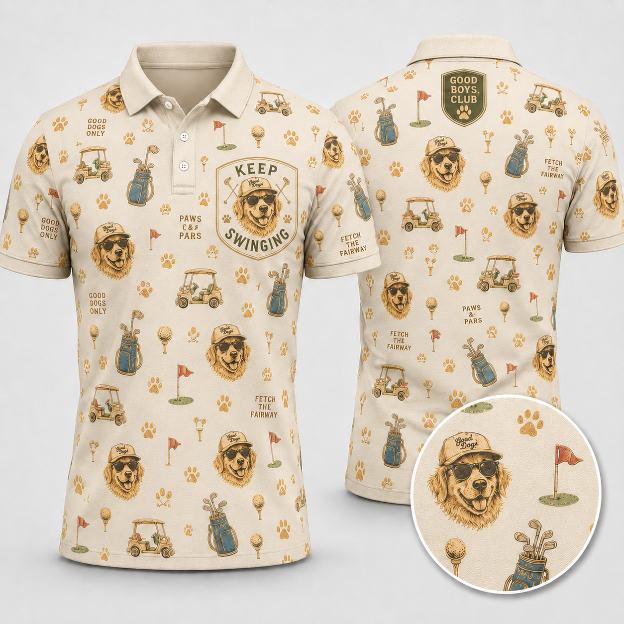 Keep Swinging Golf Polo Shirt for Men – Funny Golden Retriever Dog Dad Golf Shirt