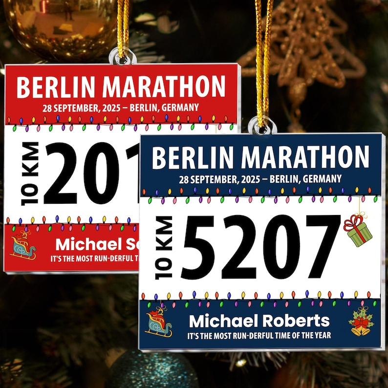 Race Bib For Runner, Personalized Acrylic Ornament, Marathon Runner Gift, Custom Running Christmas Tree Decor, Gift for Marathon Lovers