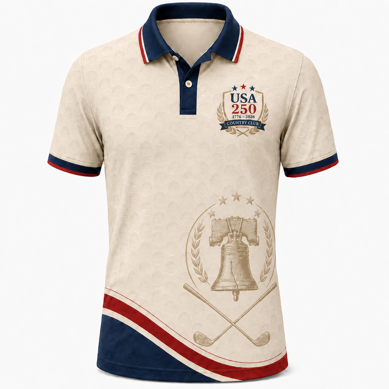 USA 250 Country Club Invitational Golf Polo Shirt – Patriotic Liberty Bell 1776–2026 Anniversary Golf Shirt