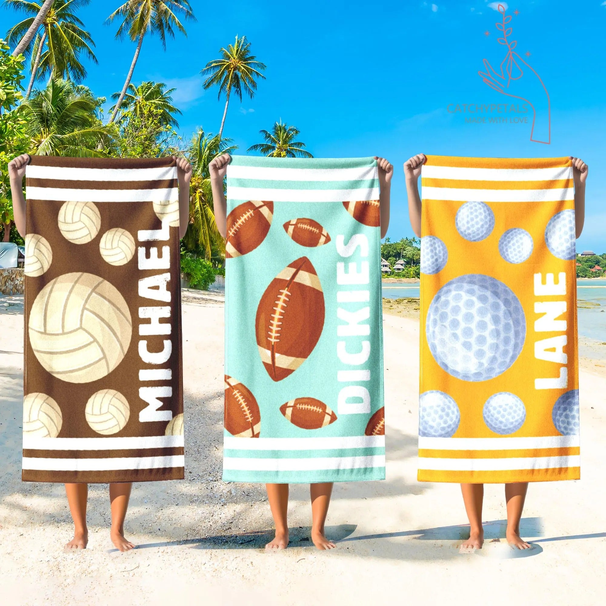 Personalized Sport Beach Towel, Custom Volleyball Beach Towel, Baseball Towels, Pool Towel Summer Gift
