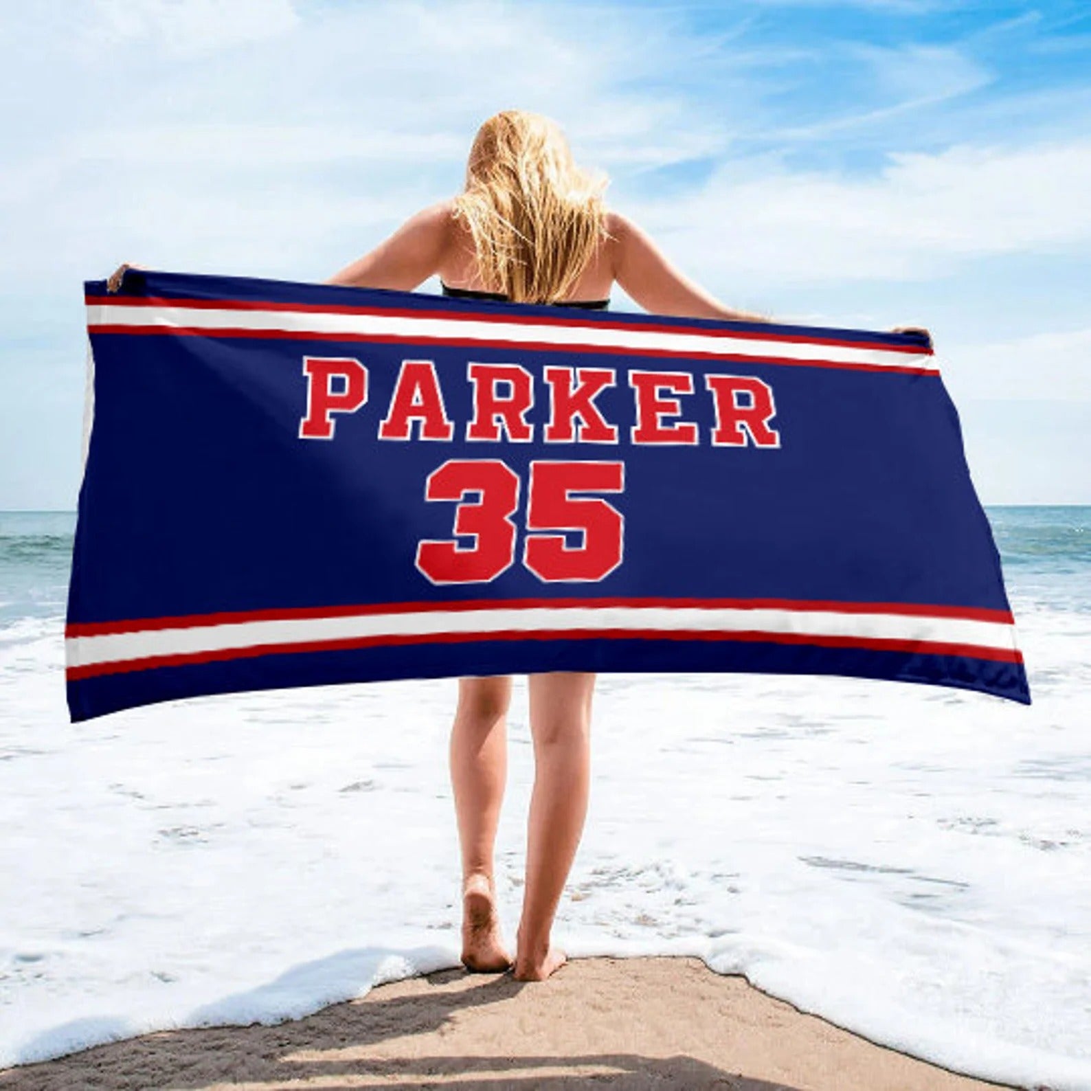 Custom Sports Personalized Beach Towel, Personalized Name Number Towel For Summer & Beach