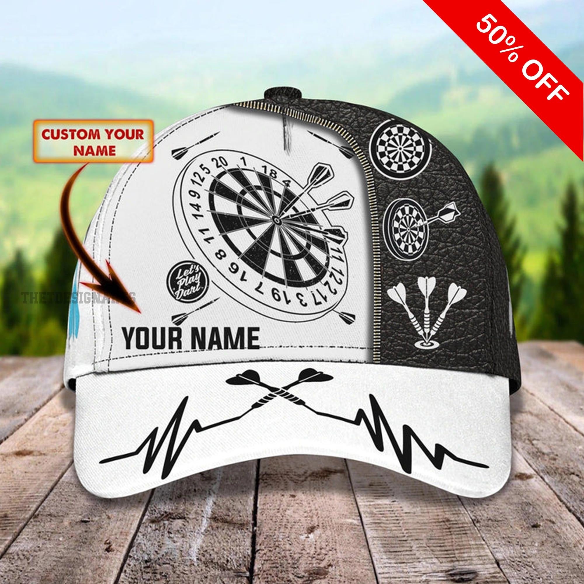 Personalized Let's Play Darts Cap, Heartbeat Dartboard Classic Cap, Gift For Dart Lovers