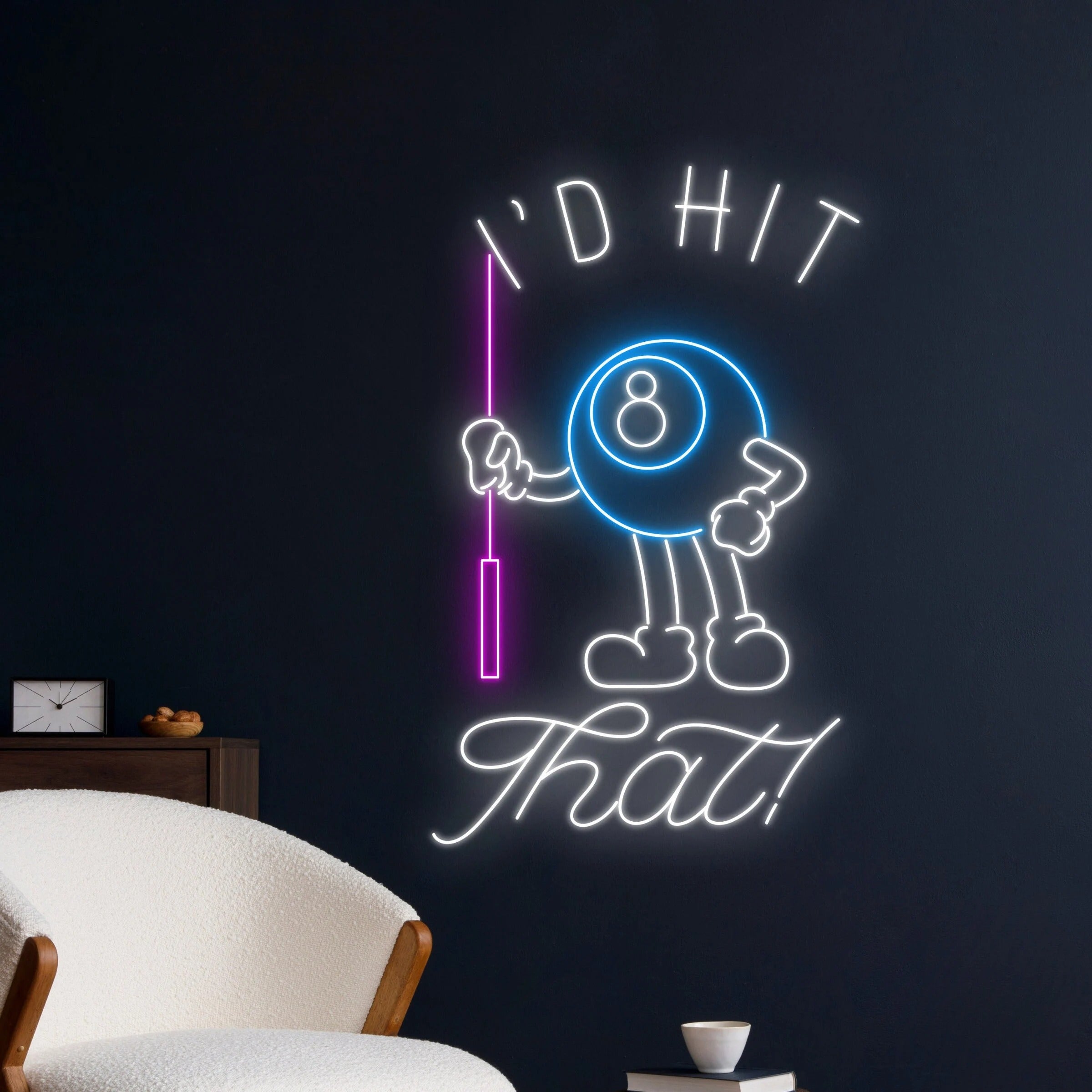 I’d Hit That 8 Ball Pool Hall Neon Sign, Funny Billiards Neon LED Light, Game Room Home Decor