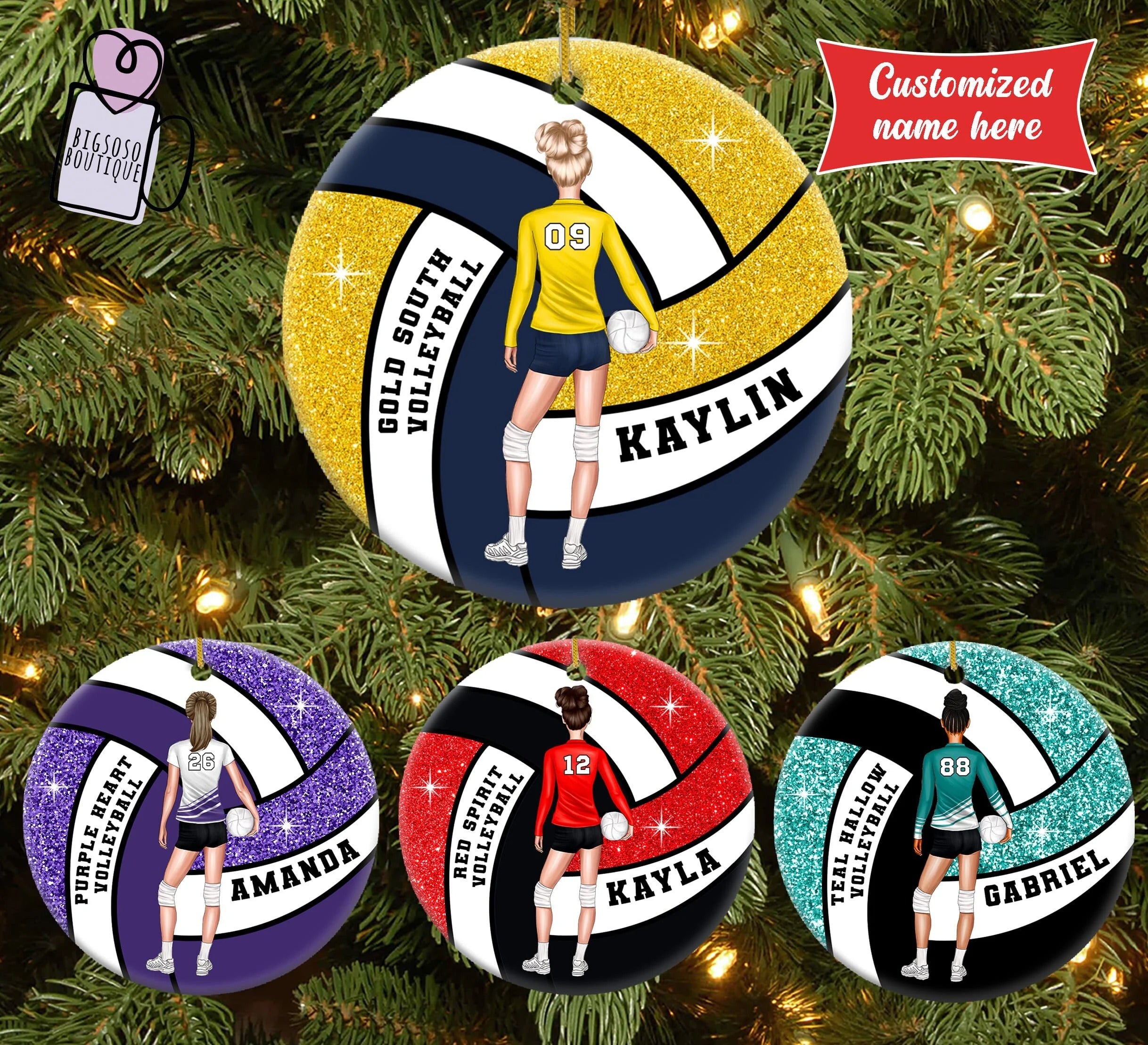 Personalized Volleyball Player Ceramic Oranment, Custom Name & Jersey Number Volleyball Christmas Decoration, Unique Volleyball Gift Idea for Teen Girls