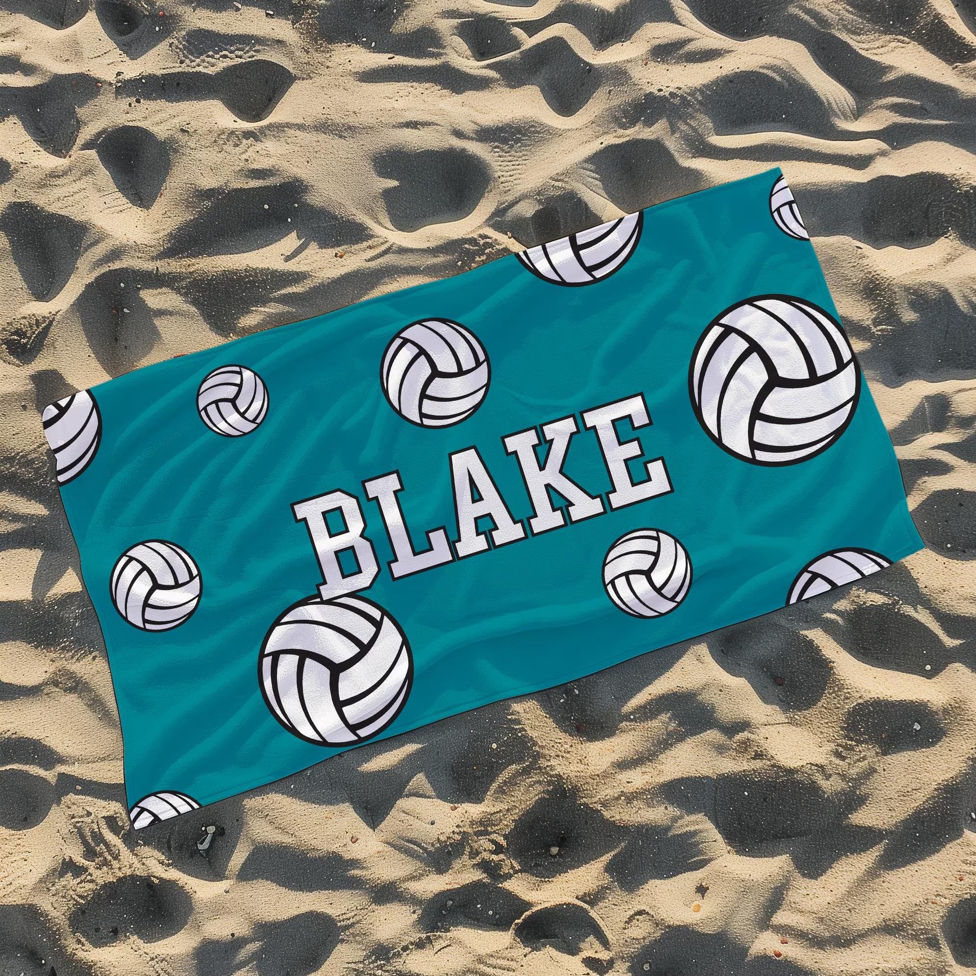 Personalized Volleyball Beach Towel, Volleyball Towel, Custom Name Pool Towel
