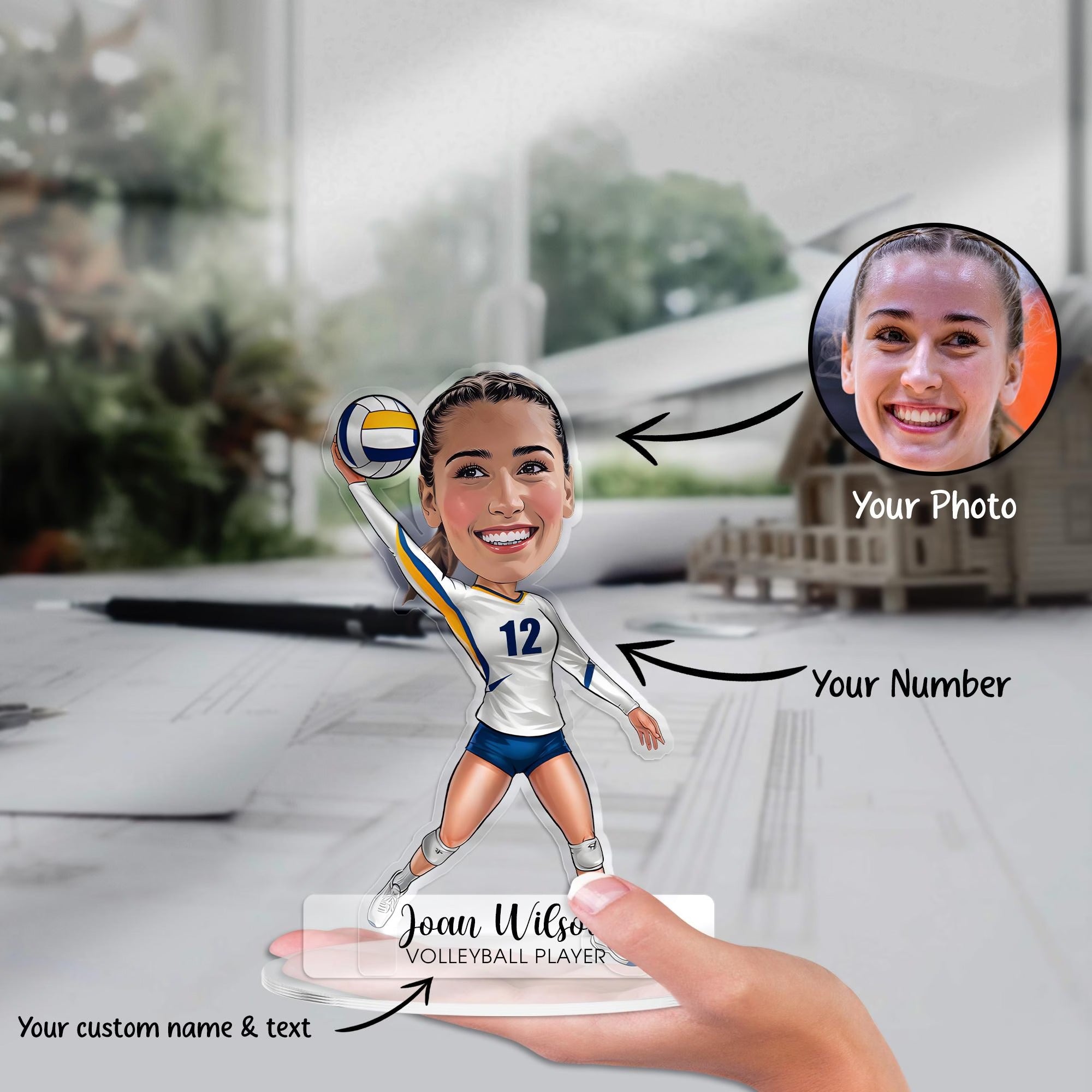 Custom Volleyball Player Figurine Trinket Caricature Portrait Acrylic Plaque, Coach Volleyball Gift