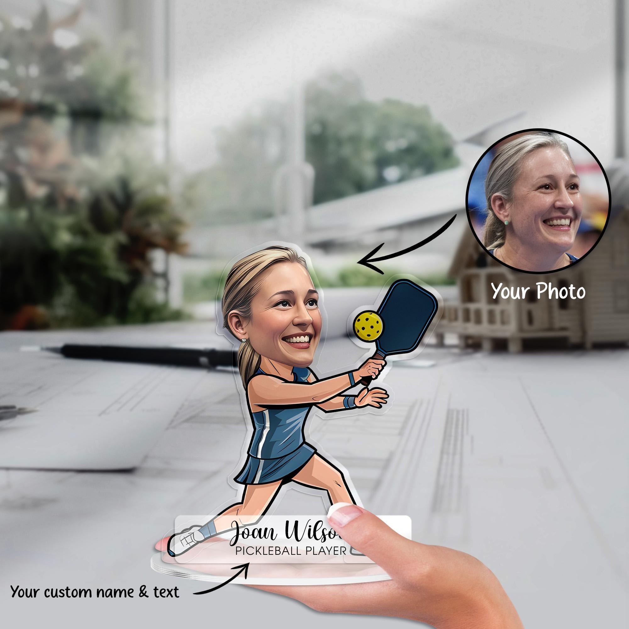 Custom Pickleball Player Figurine Trinket Caricature Portrait Acrylic Plaque, Pickleball Gift