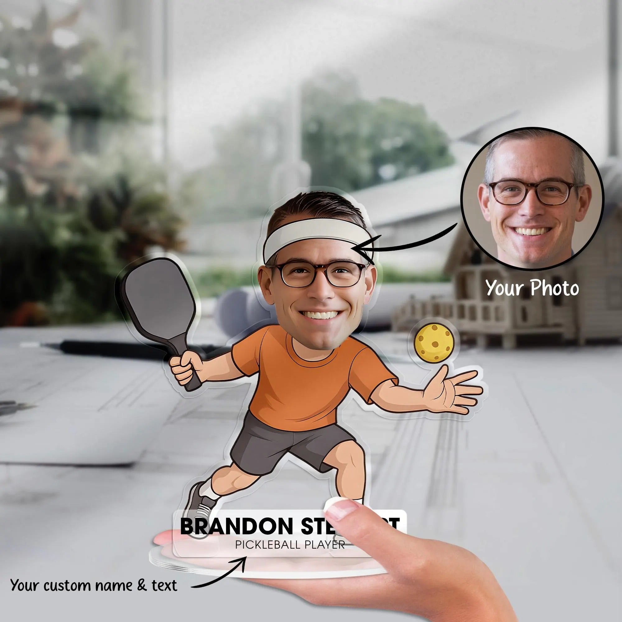 Custom Pickleball Figurine Trinket Caricature Portrait Plaque, Personalized Player Coach Sport Lovers Gift Acrylic