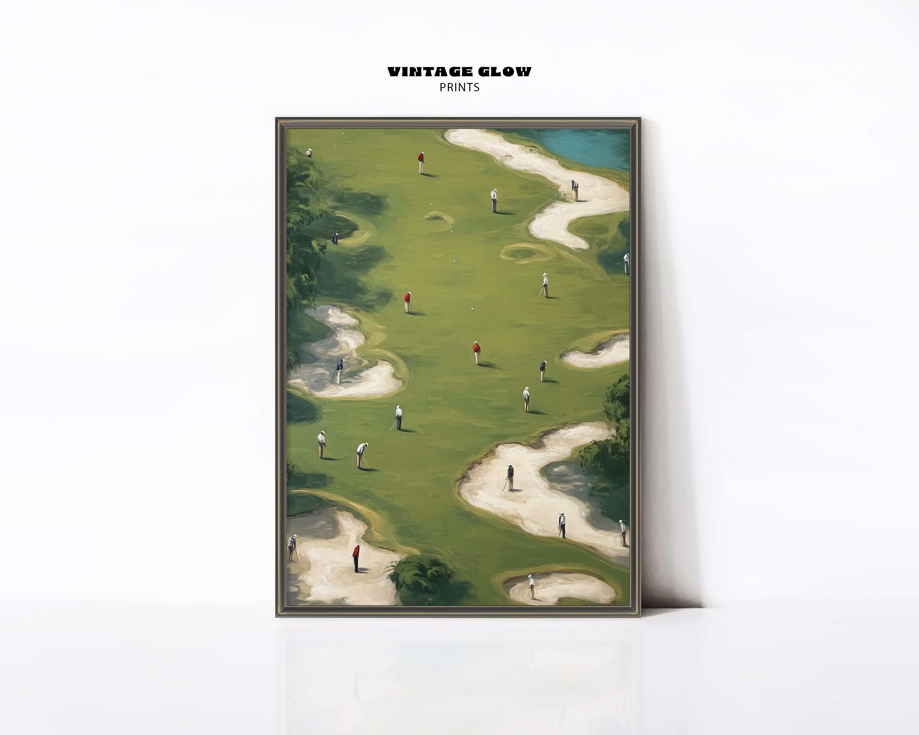 Tiny Golfers Art Canvas, Minimalist Golf Poster Wall Decor, Vintage Golf Green Printable Gift