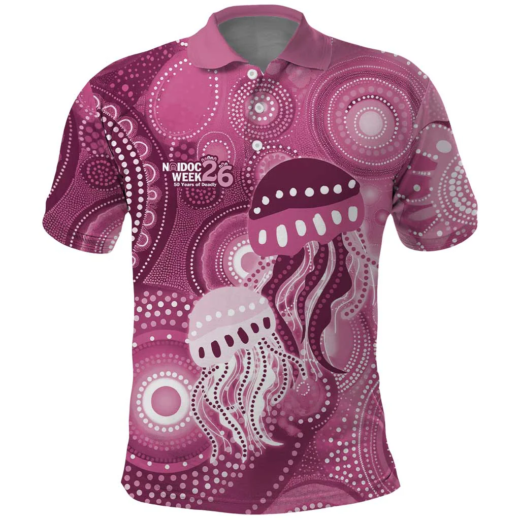 NAIDOC 50 Years Jellyfish Aboriginal Culture Inspired Pink Polo Shirt, Golf Shirt For Men, Funny Golf Shirt
