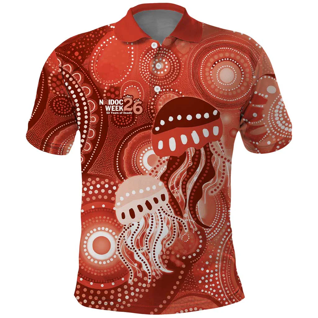NAIDOC 50 Years Jellyfish Aboriginal Culture Inspired Red Polo Shirt, Golf Shirt For Men, Funny Golf Shirt
