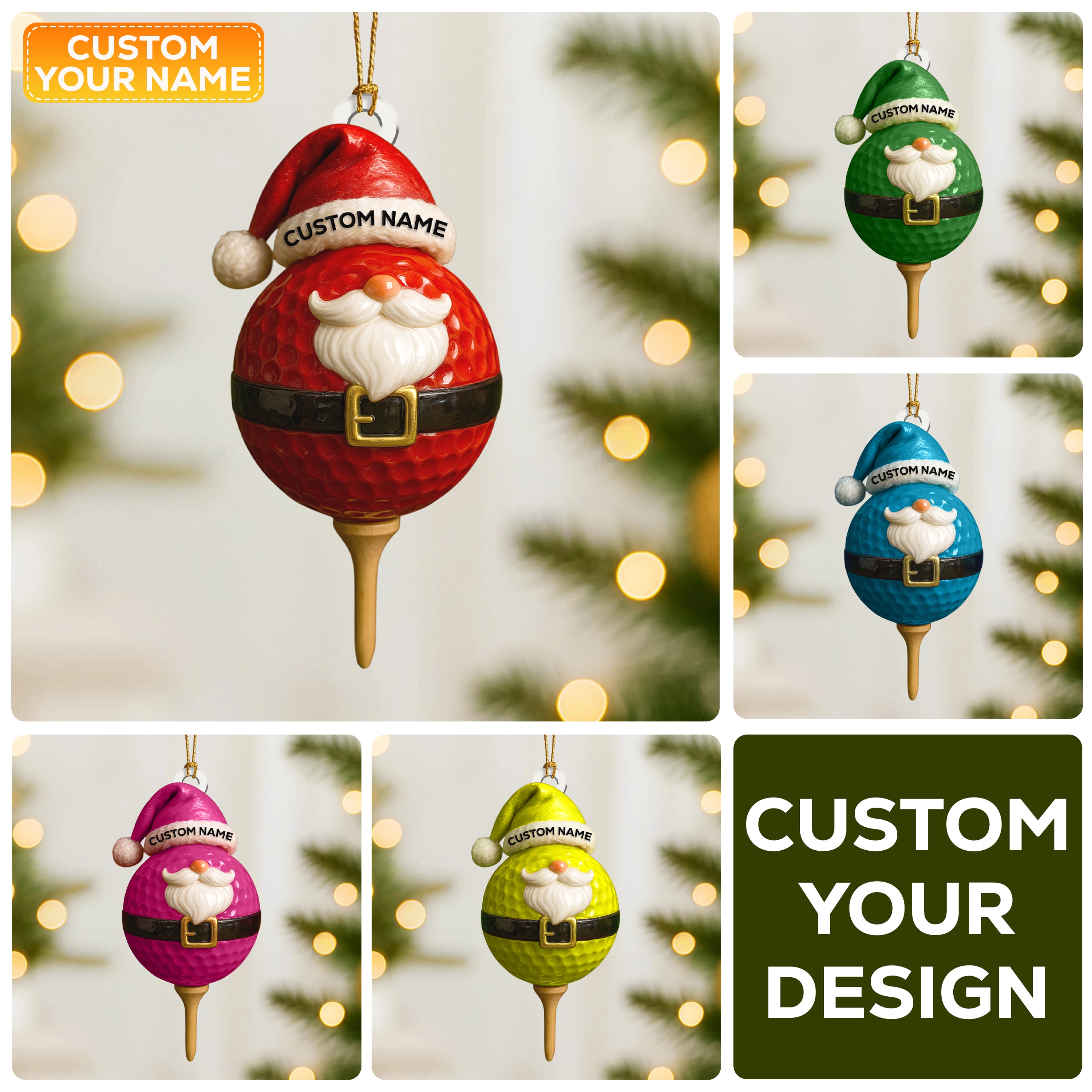 Personalized Golf Santa Ornament, Custom Name Golf Ball Christmas Ornament, Funny Golfer Holiday Decor, Unique Xmas Gift for Golf Lovers