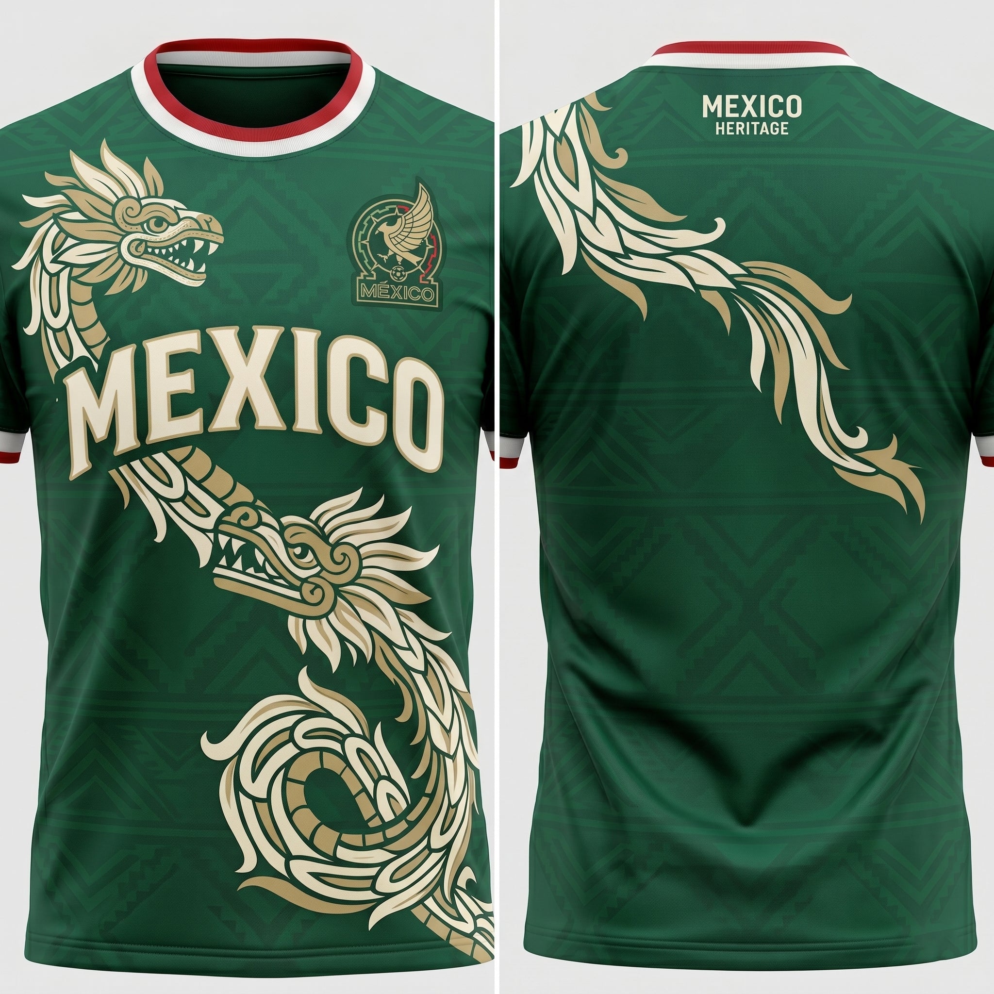 Mexico Quetzalcoatl football jersey – Green Feathered Serpent Heritage Football Fan Jersey, Mexican Pride World Fan Tee