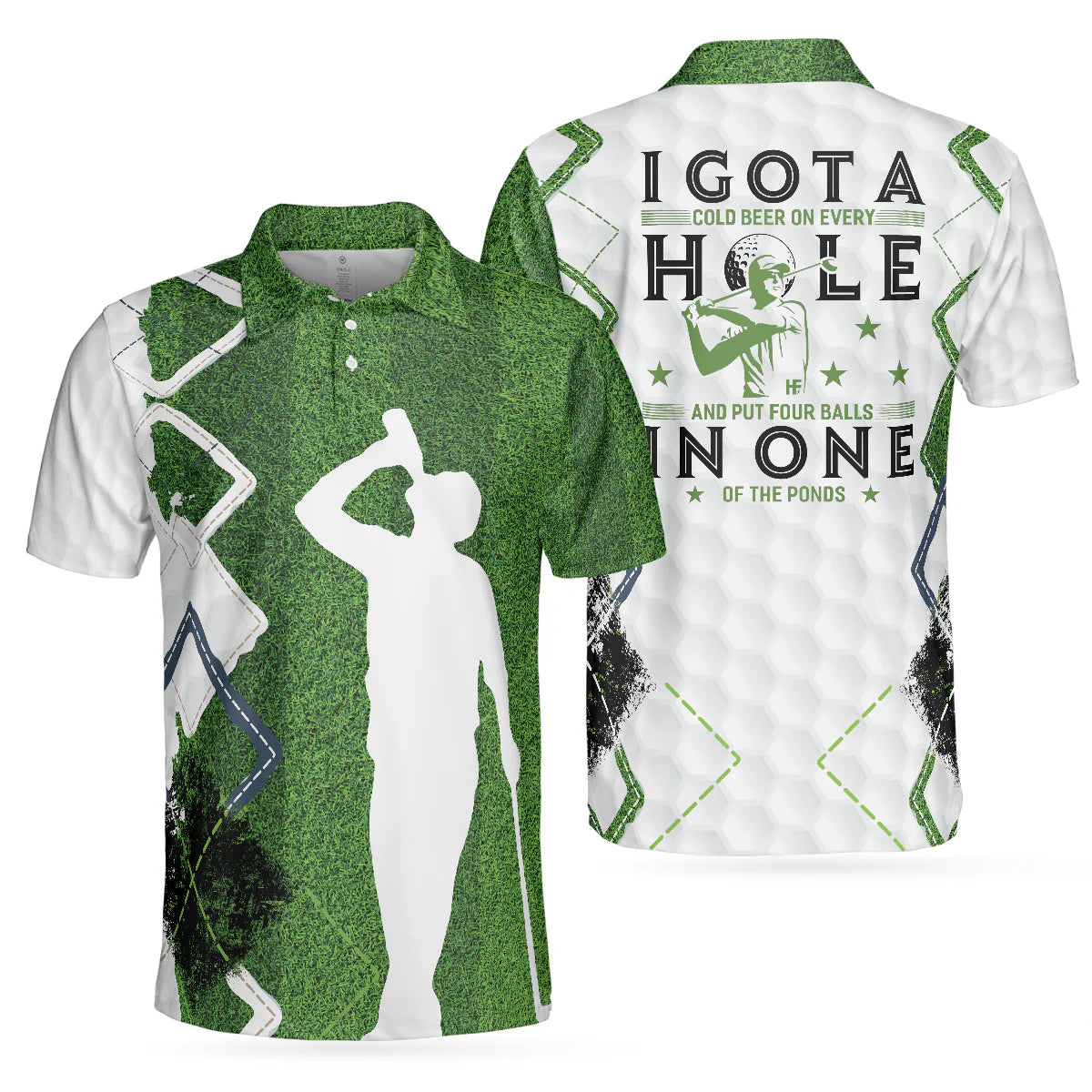 Funny Beer Lover Golf Polo Shirt for Men, Green Argyle Golfer Design