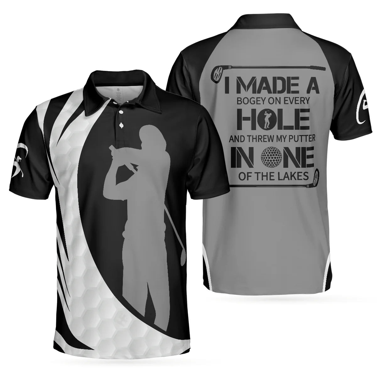 Men’s Funny Golf Polo Shirt with Golfer Silhouette, Minimalist Golf Design Gift for Golfers