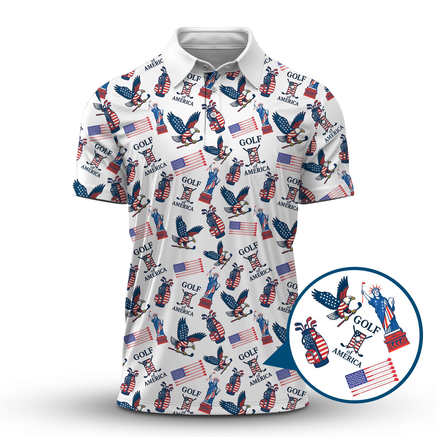 Golf Of America Pattern Golf Polos, USA Golf Shirt For Men, Crazy Golf Shirt For Golfers