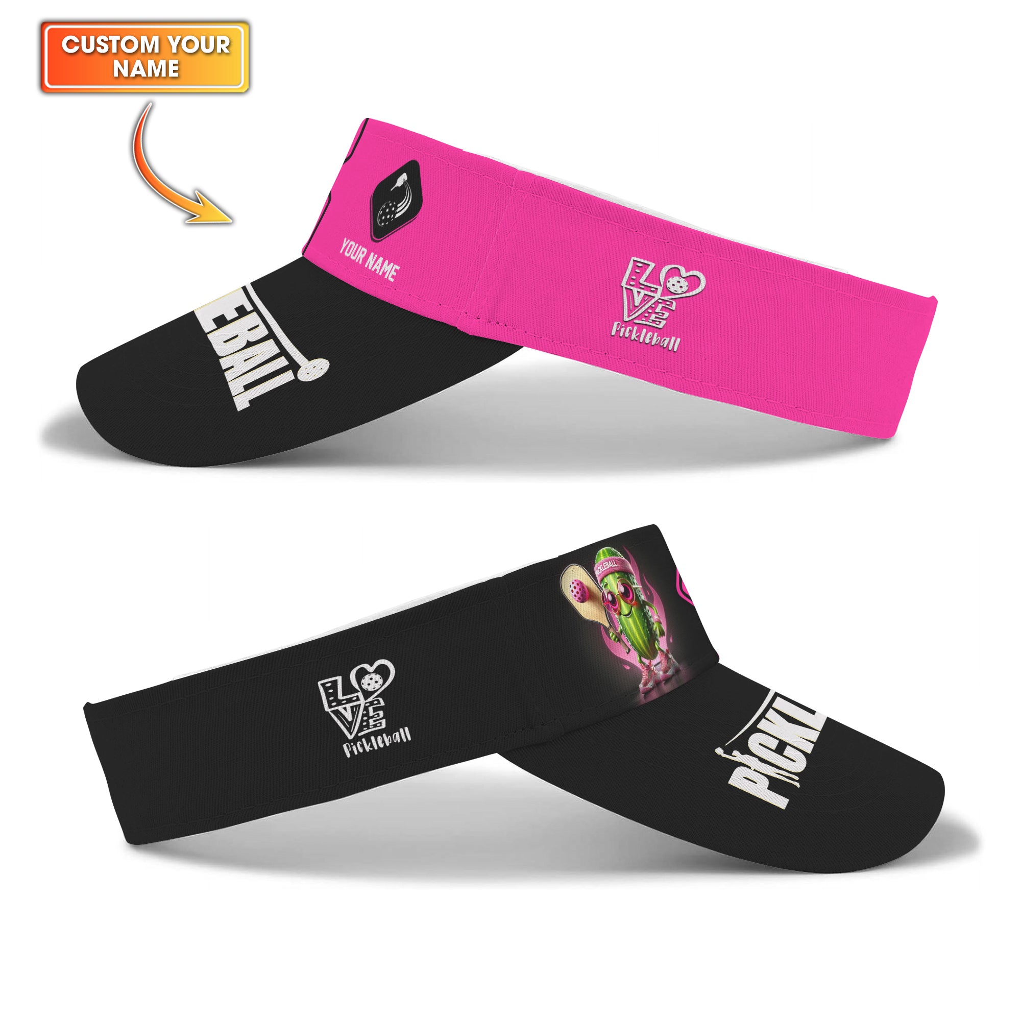 Pink Love Pickleball Funny Custom Name Visor Hat, Funny Pickleball Hat, Gifts For Pickleball Players