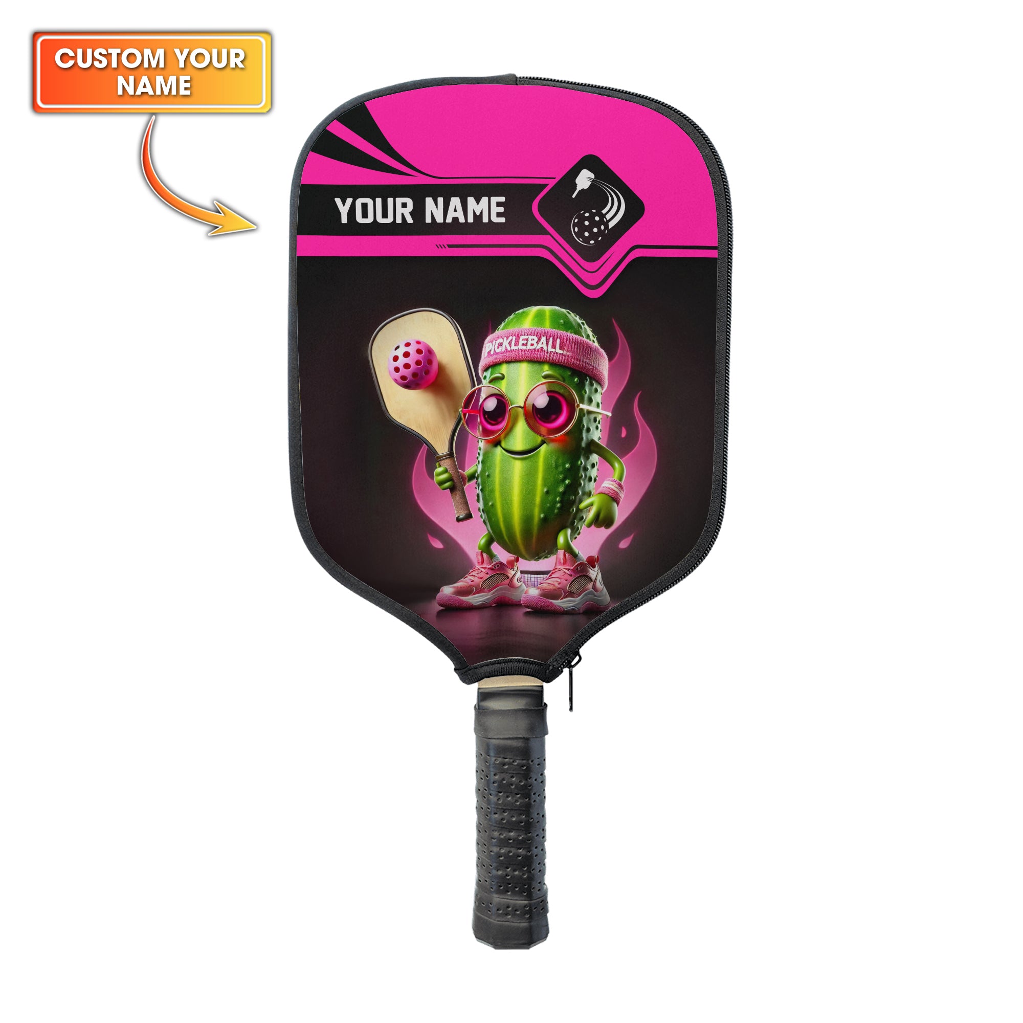 Pink Love Pickleball Funny Custom Name Paddle, Funny Pickleball Paddle Cover, Gifts For Pickleball Players