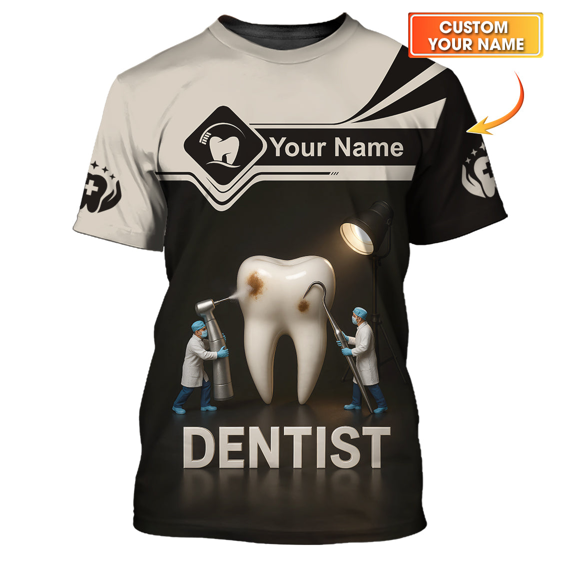 Custom Name Dentist T-Shirt, Funny Tooth Cleaning 3D Shirt For Dental, Personalized Dental Shirts