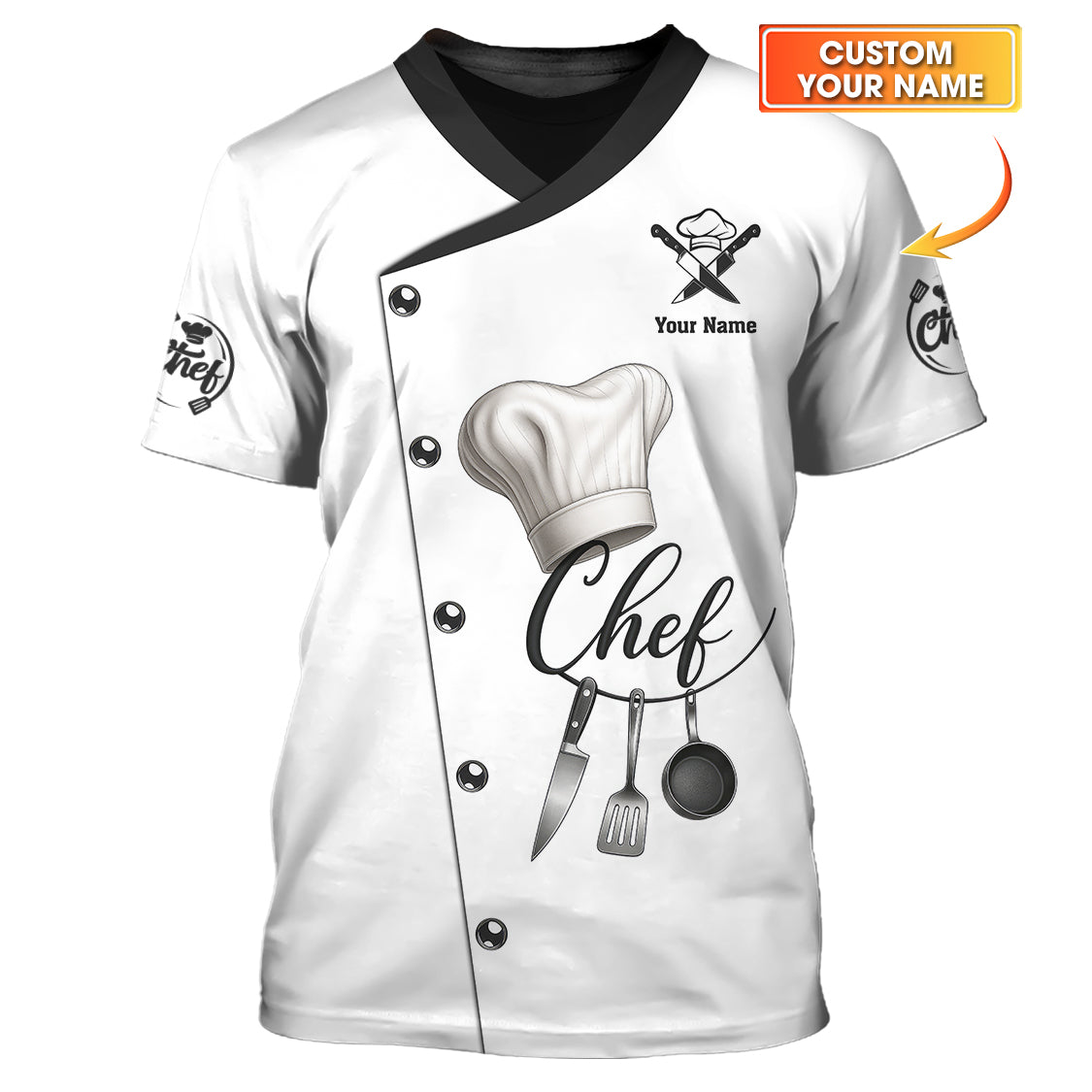 Custom Name Chef Uniform, Personalized Chef Shirt With Kitchen Tool, Gift For Cooking Lover