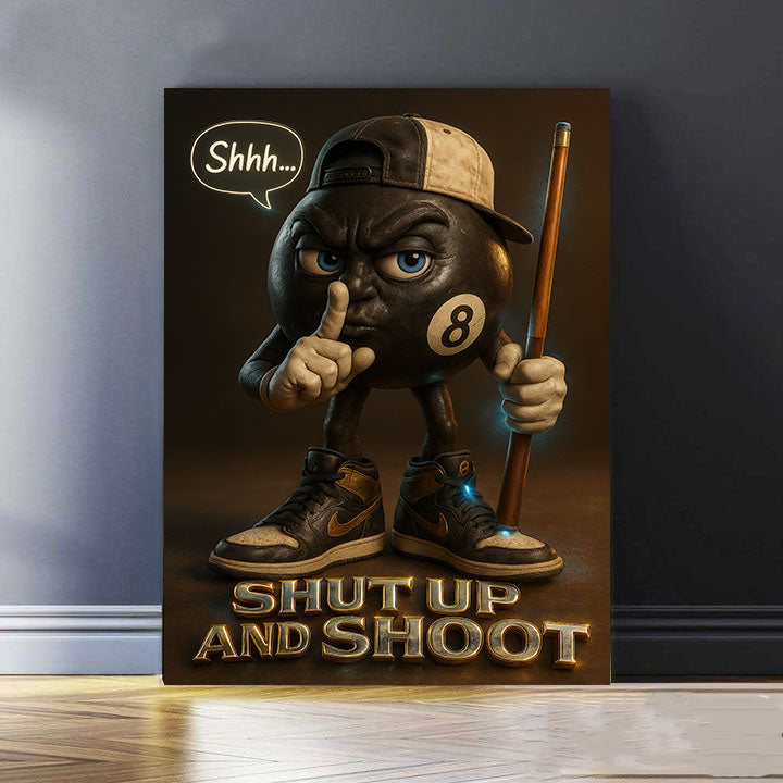 Billiards Poster, Funny Billiards Poster Shut Up And Shoot 8 Ball Wall Art For Pool Players, Bar Or Game Room Decor