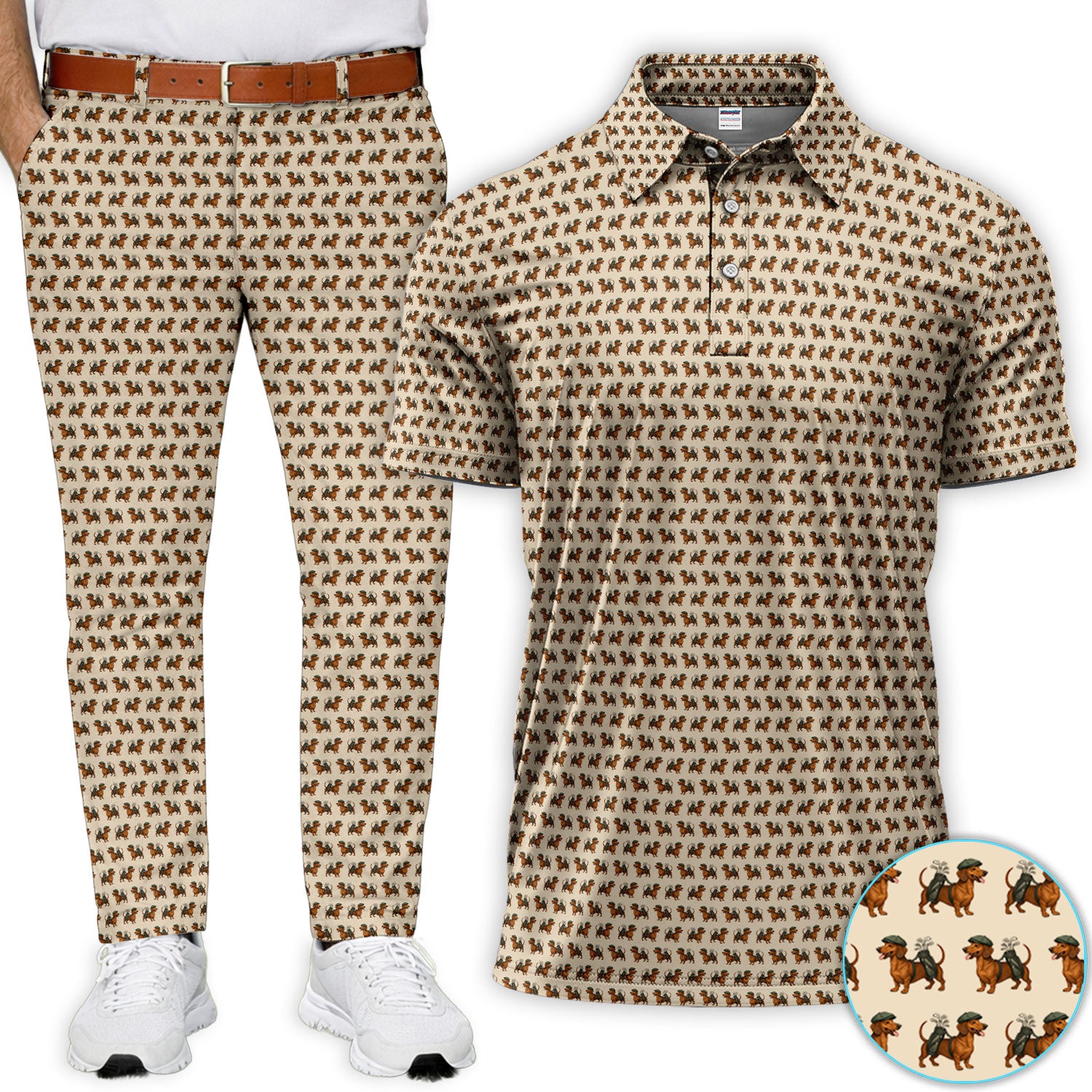 Dachshund Pattern Golf Set, Crazy Dachshund Golf Set For Men, Funny Golf Short For Golfer