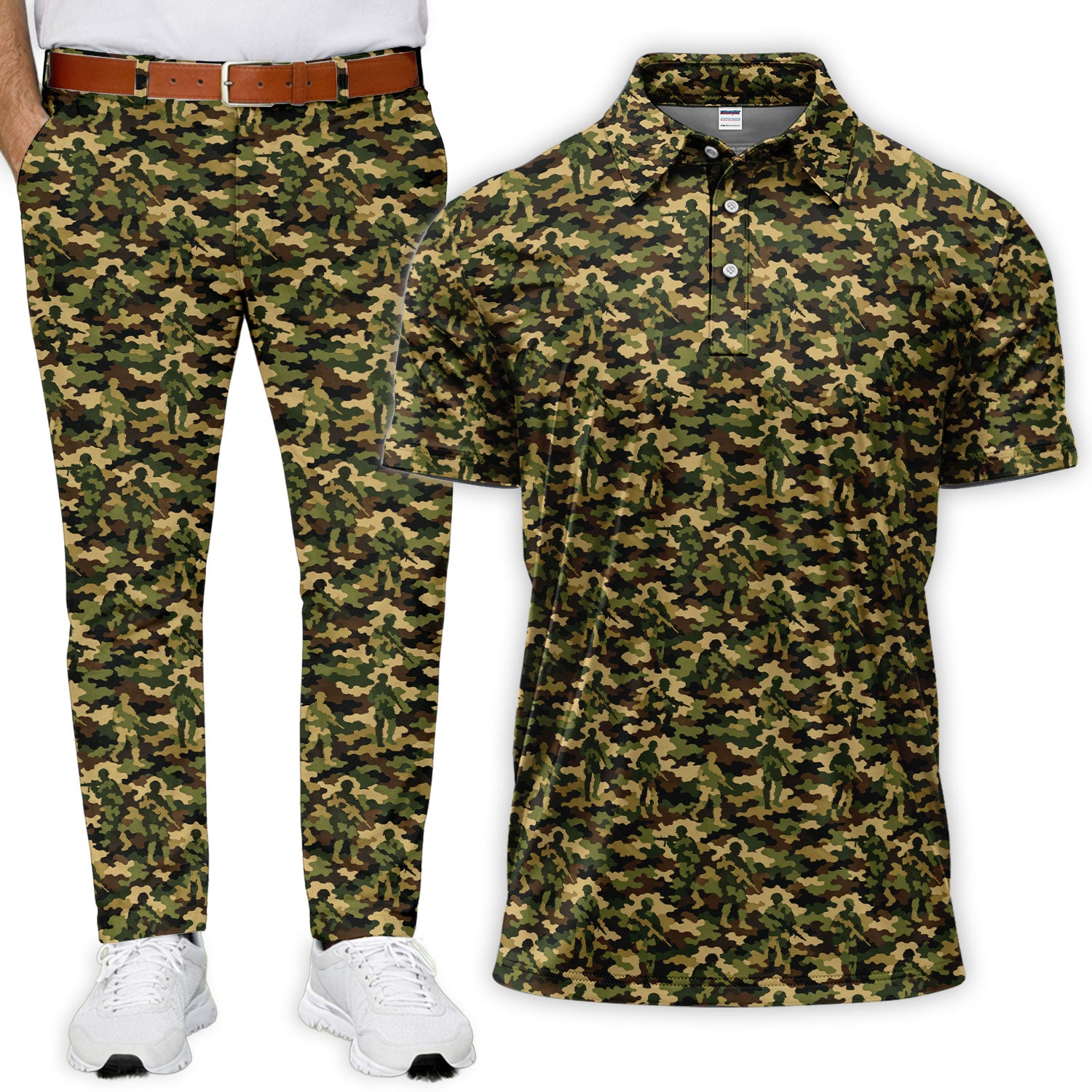 Camouflage Pattern Green Military Army Golf Set, Mens Golf Pants, Golf Set For Men