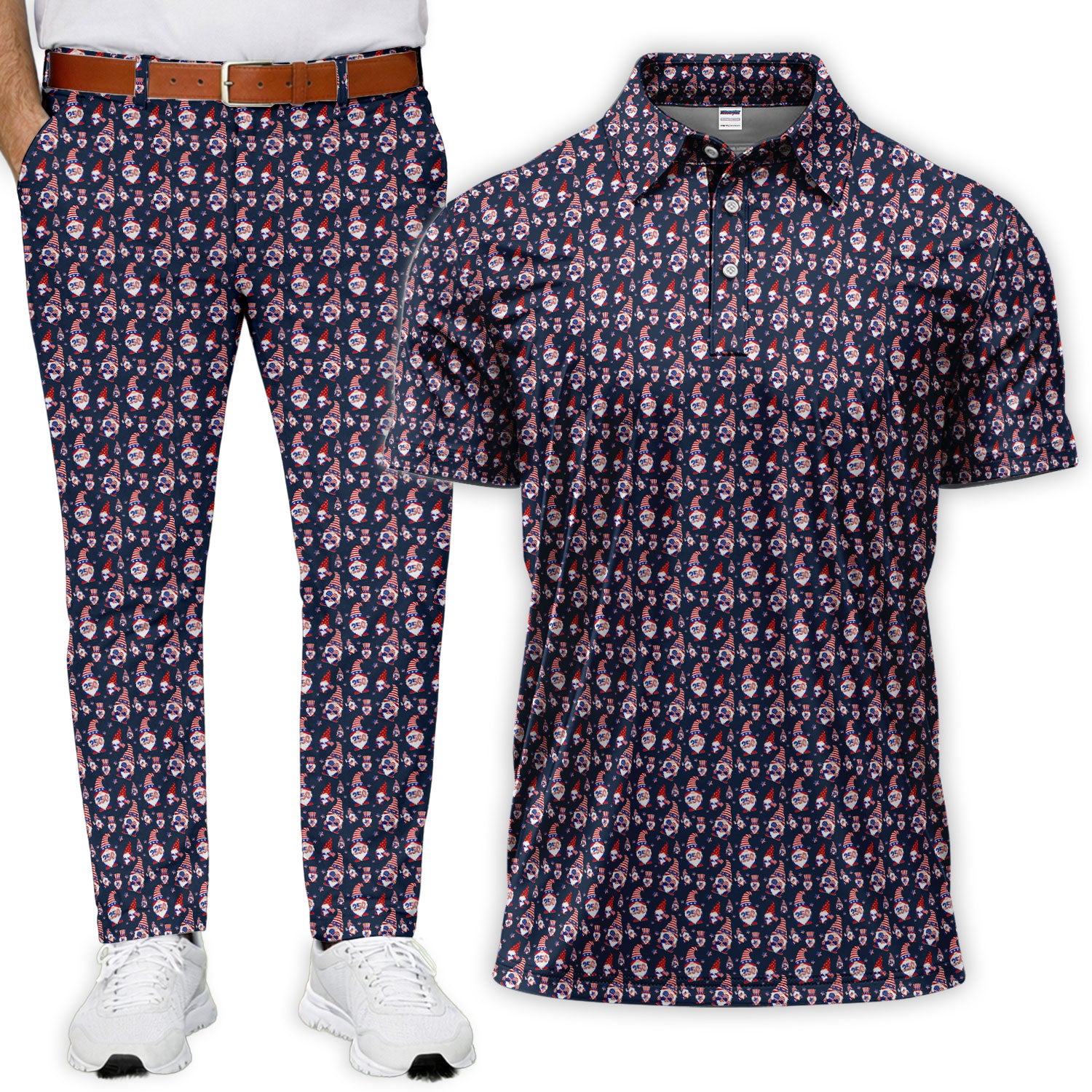 Funny USA Patriot Gnomes Pattern Golf Set, 4th of July Independence Day Adults' Pants, Golf Set For Men