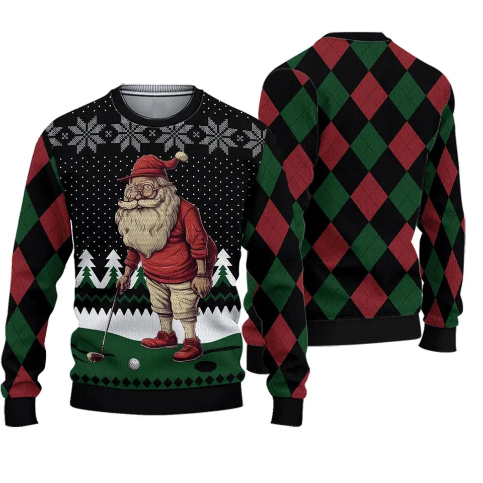 Funny Golf Sweater For Men, Santa Claus Playing Golf Ugly Christmas Sweater, Xmas Ugly Sweater, Golf Gift For Golfer