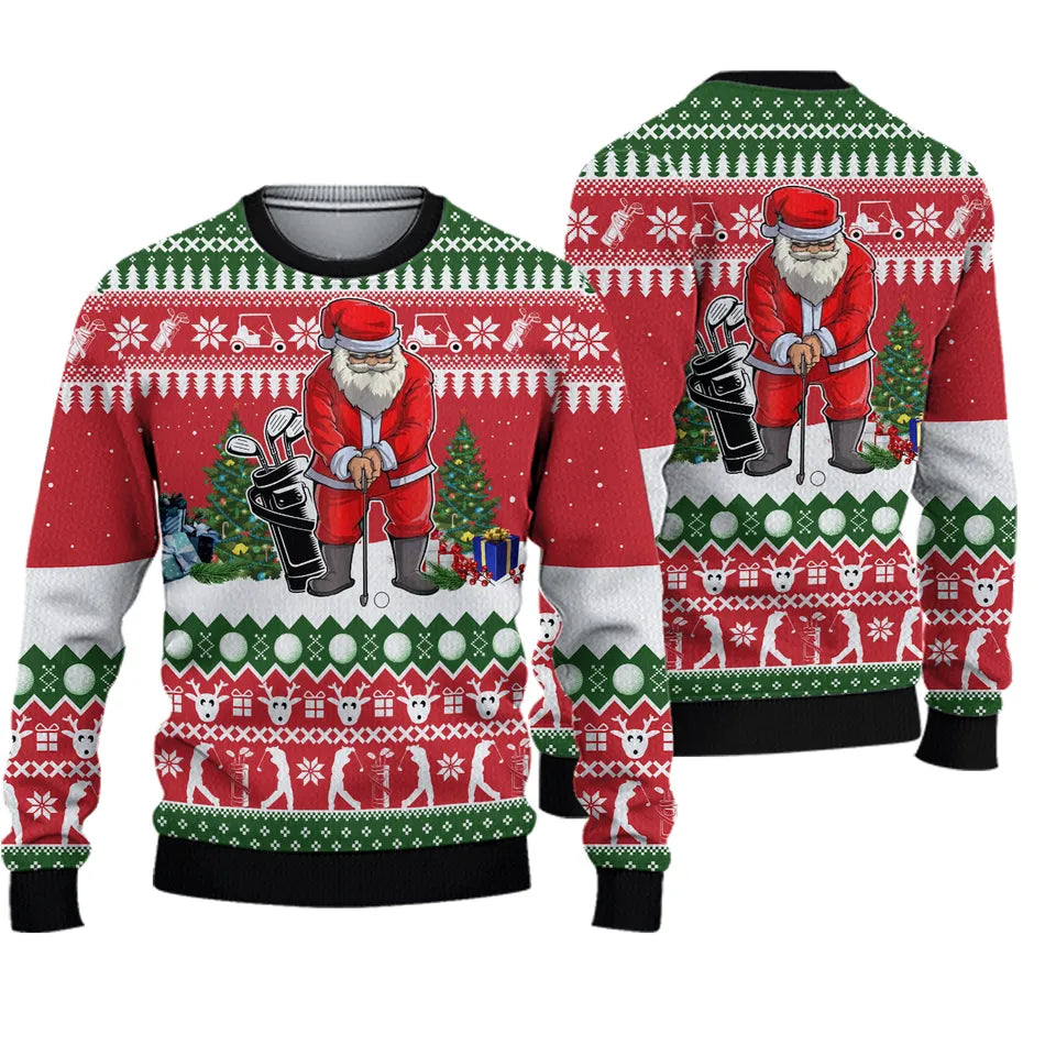 Funny Santa Play Golf Ugly Sweater, Xmas Ugly Sweater, Crazy Golf Sweater For Men