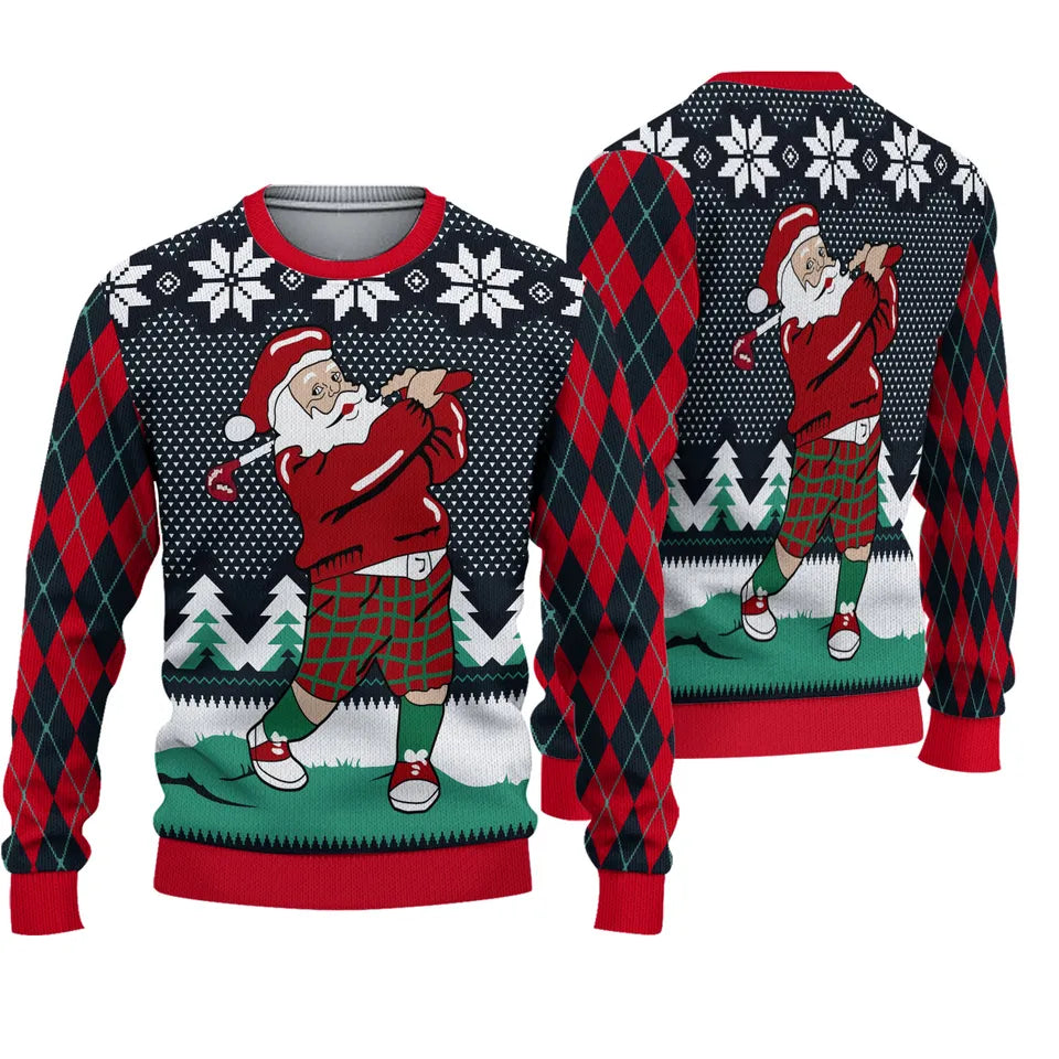 Funny Xmas Ugly Sweater, Santa Golf Ugly Christmas Sweater, Crazy Golf Sweater For Men,