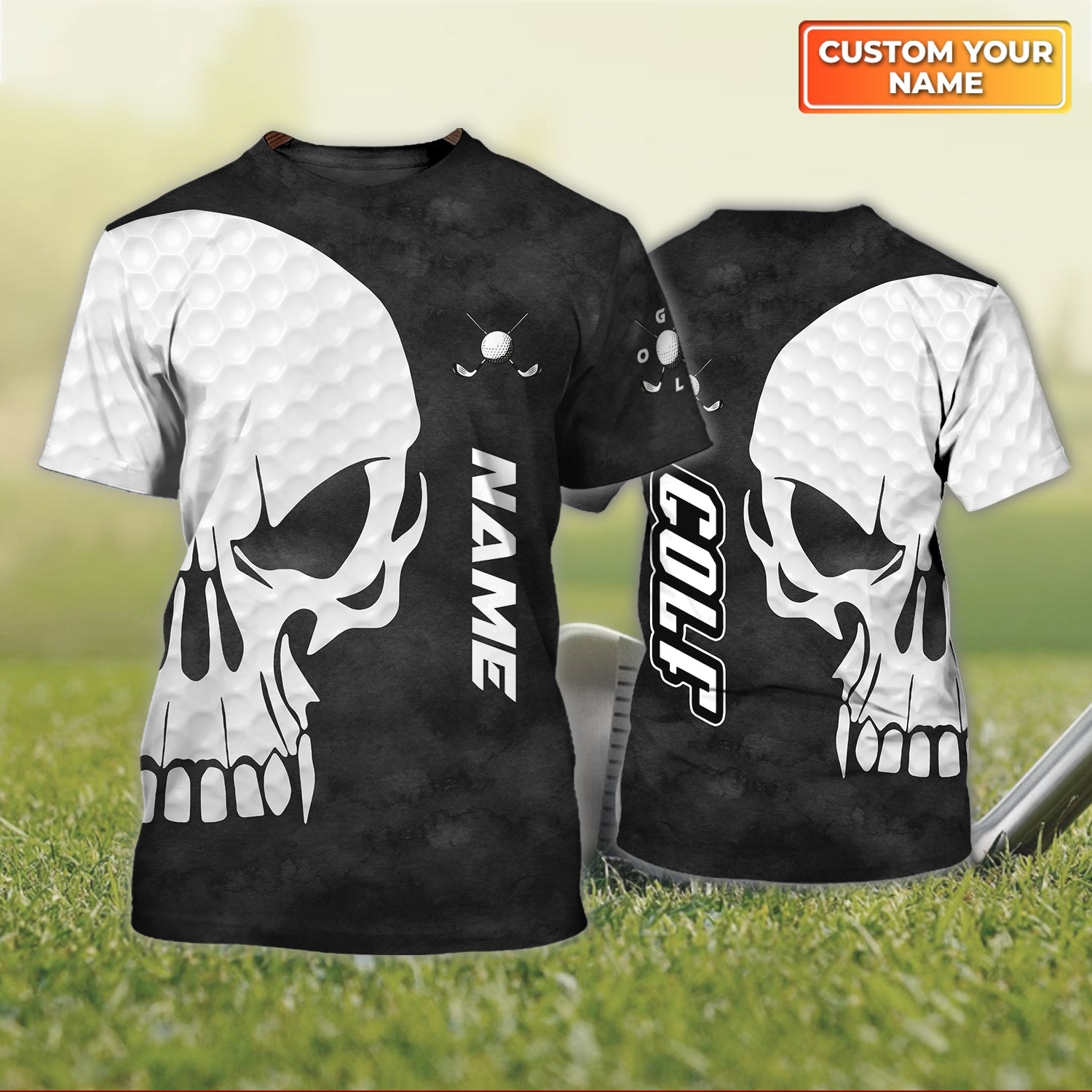 Skull, Personalized Name 3D Tshirt For Golfers