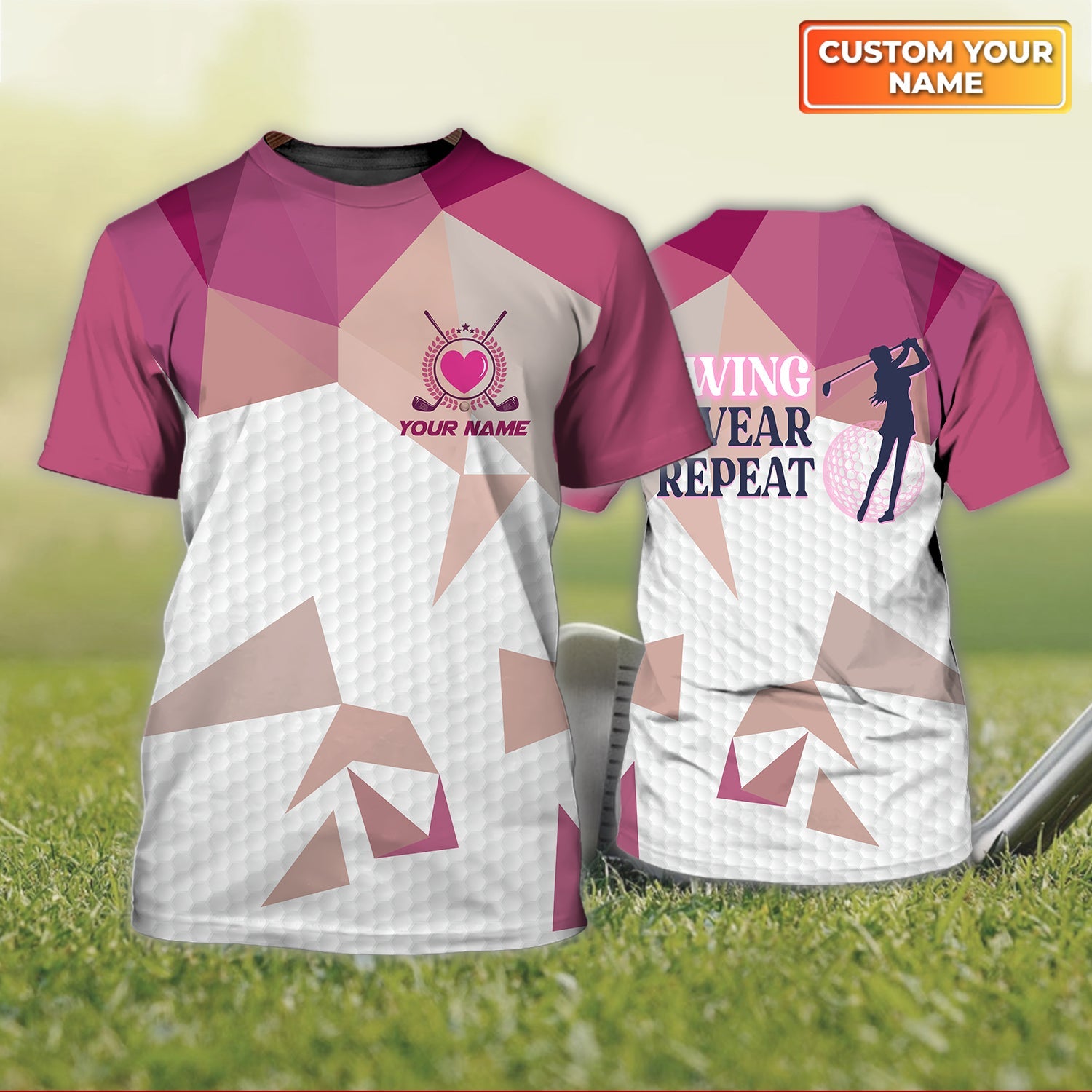 Swing Swear Repeat, Personalized Name 3D Tshirt For Golfers