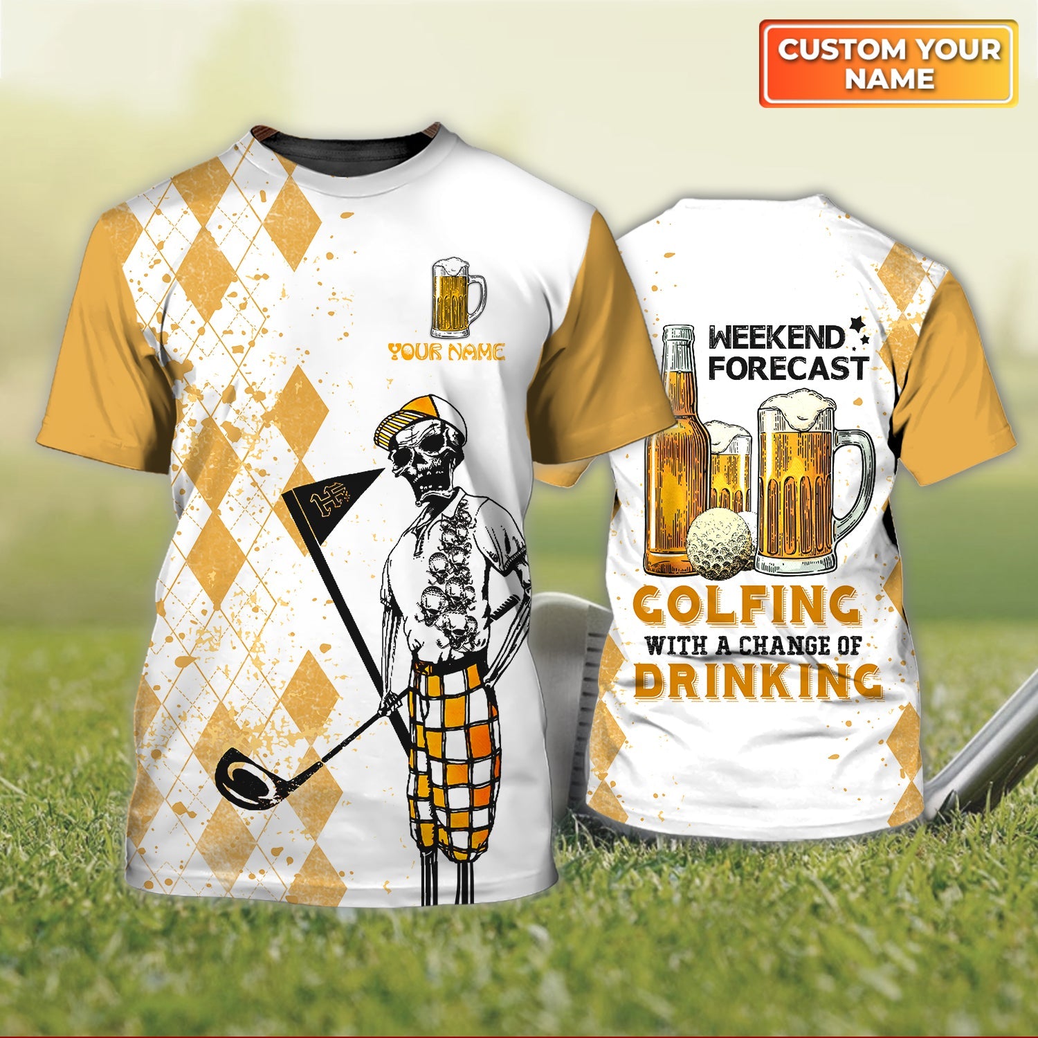 Weekend Forecast Golfing With A Change Of Drinking, Personalized Name 3D Tshirt