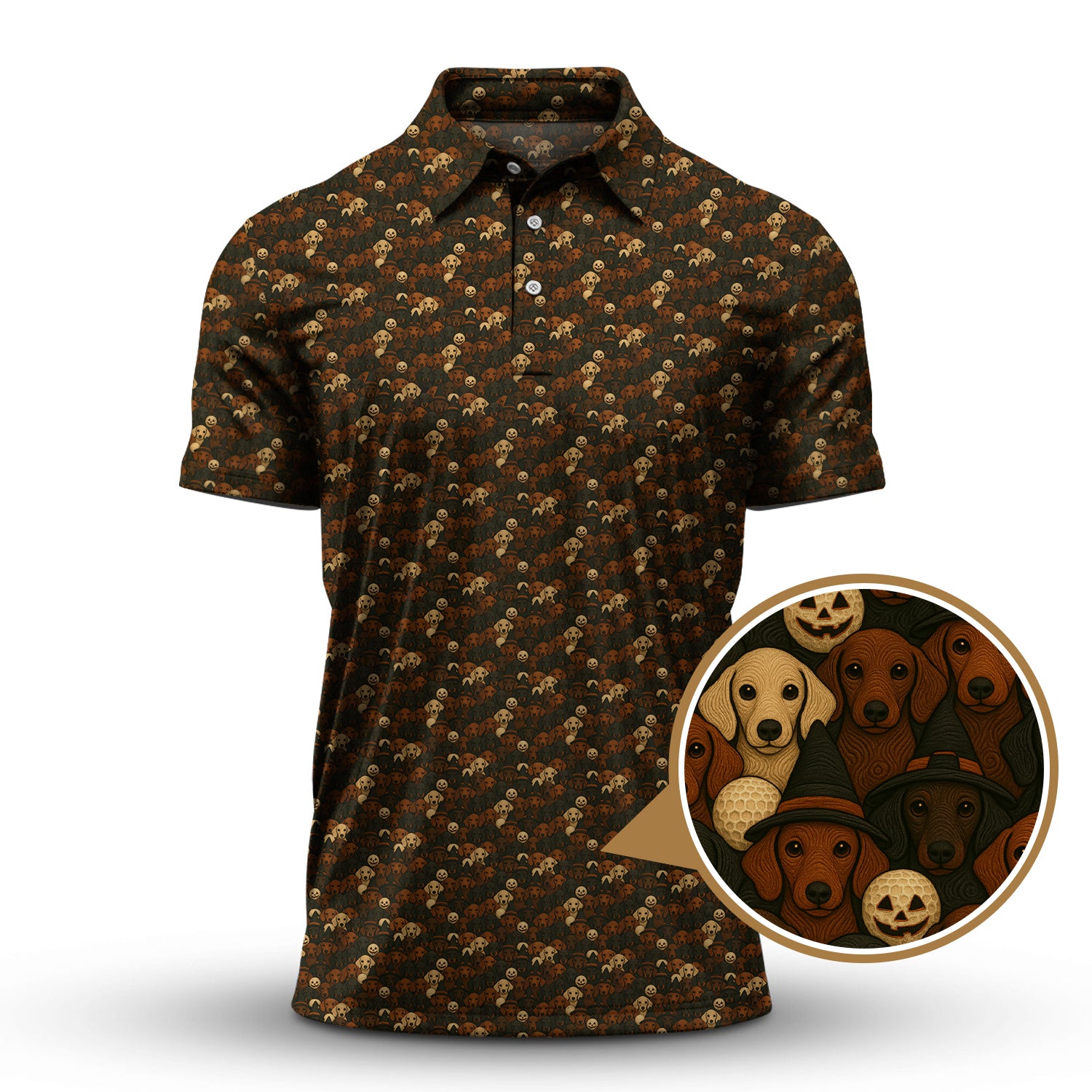 Halloween Golf Shirt, Dachshund Golf Shirt For Golfer, Funny Pattern Golf Shirt For Men