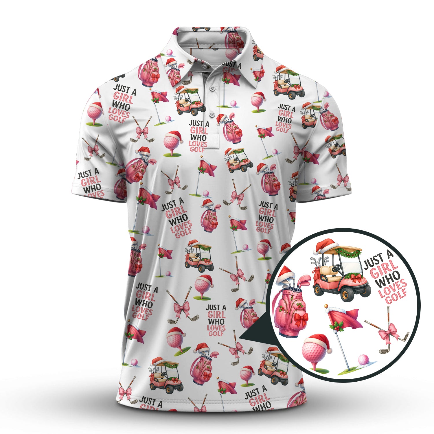 Womens Golf Polo, Pink Golf Shirt, Pattern Golf Shirt For Men, Funny Christmas Golf Shirt