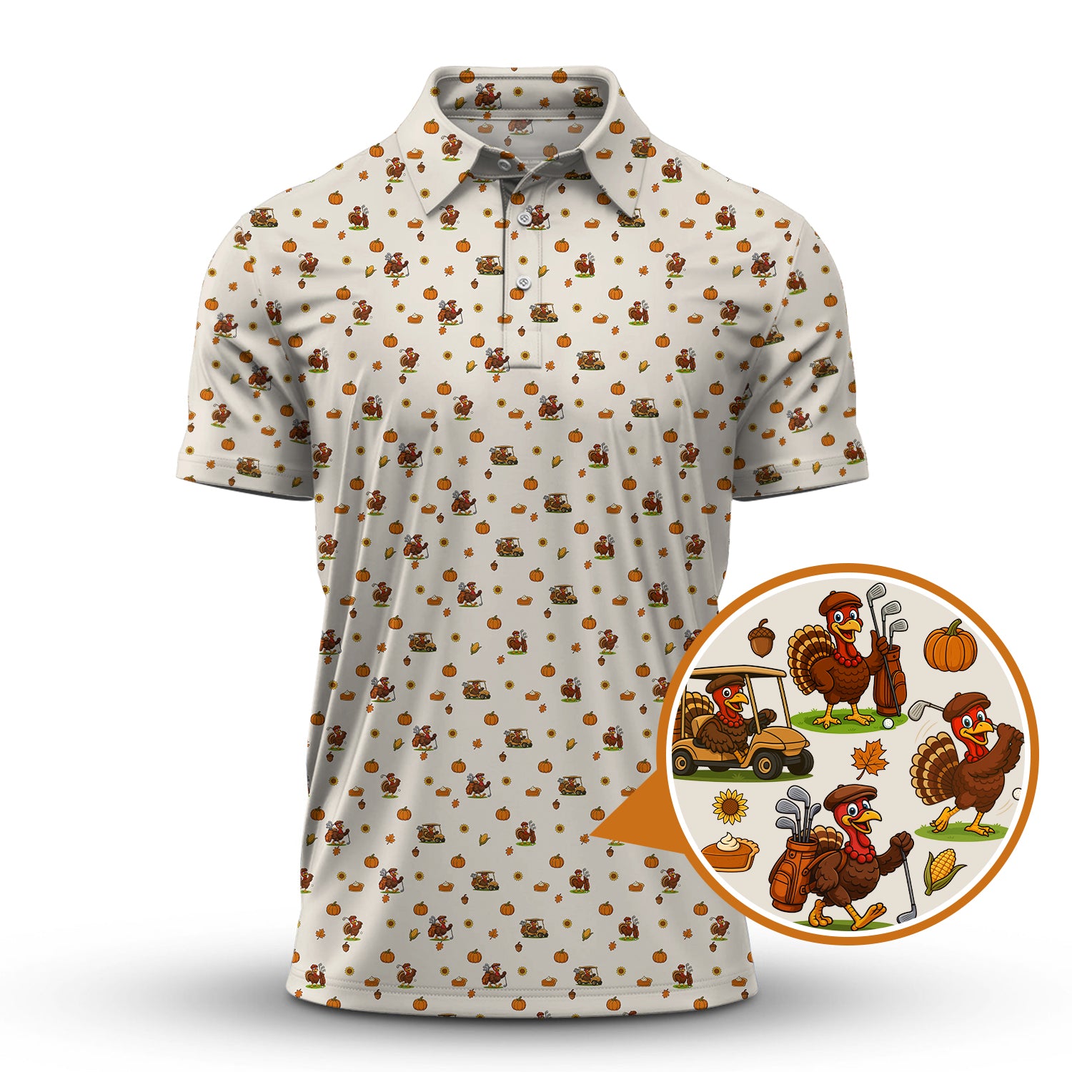 Thanksgiving Golf Shirt, Turkey Golf Shirt For Golfer, Funny Pattern Golf Shirt For Men