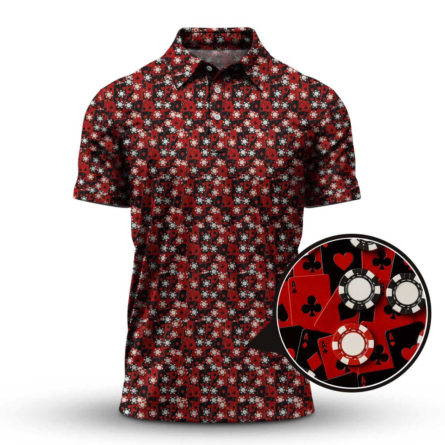 Men’s Poker Polos, Playing Card Shirt With Casino Chips, Pattern Poker Shirt For Poker Player