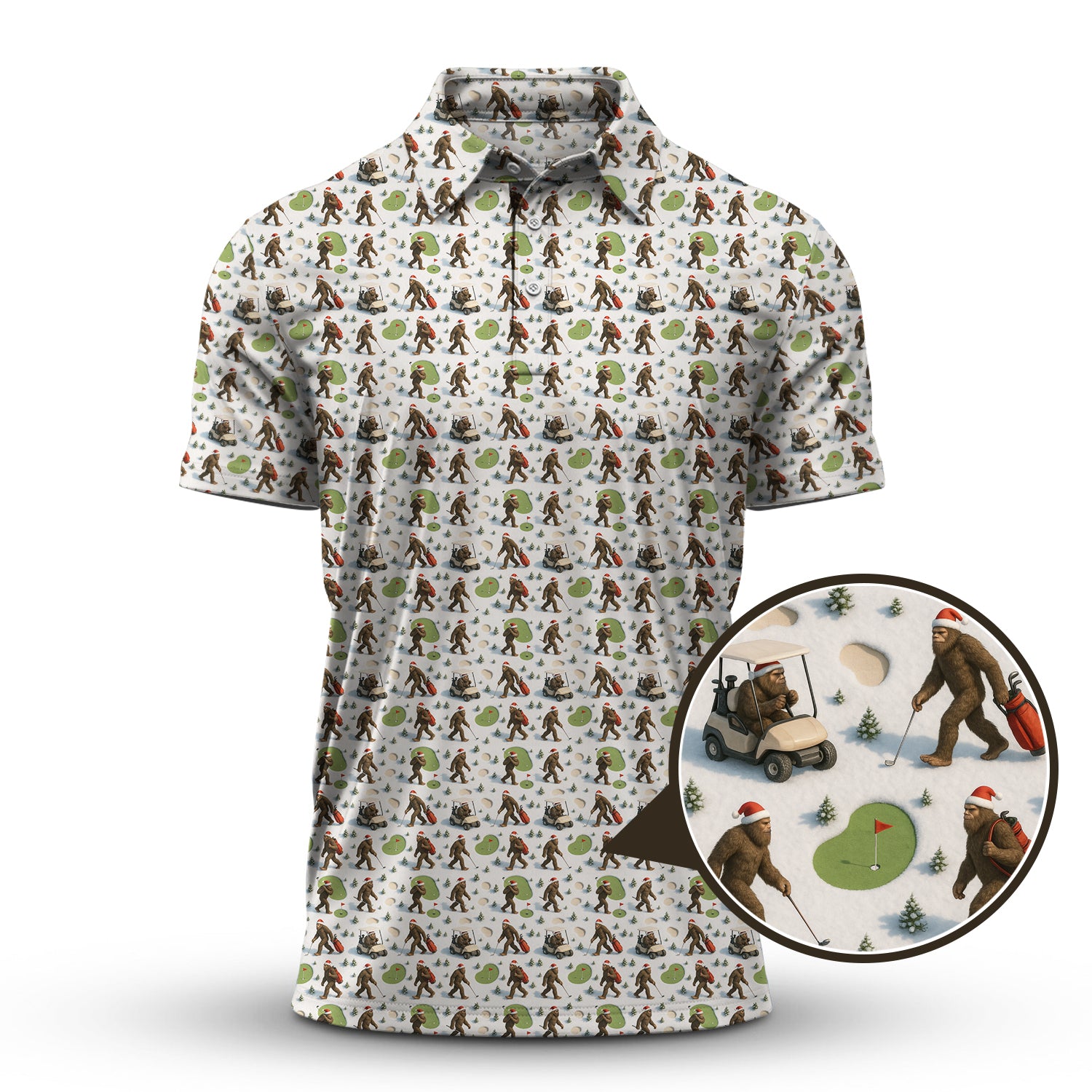 Pattern Golf Shirt For Men, Funny Christmas Golf Shirt, Bigfoot Golf Shirt