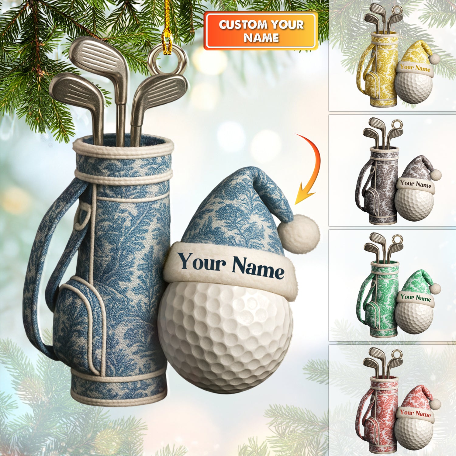Personalized Golf Ornament, Toile De Jouy Ornament For Golfer, Golf Ornament With Custom Name, Golf Christmas Ornaments