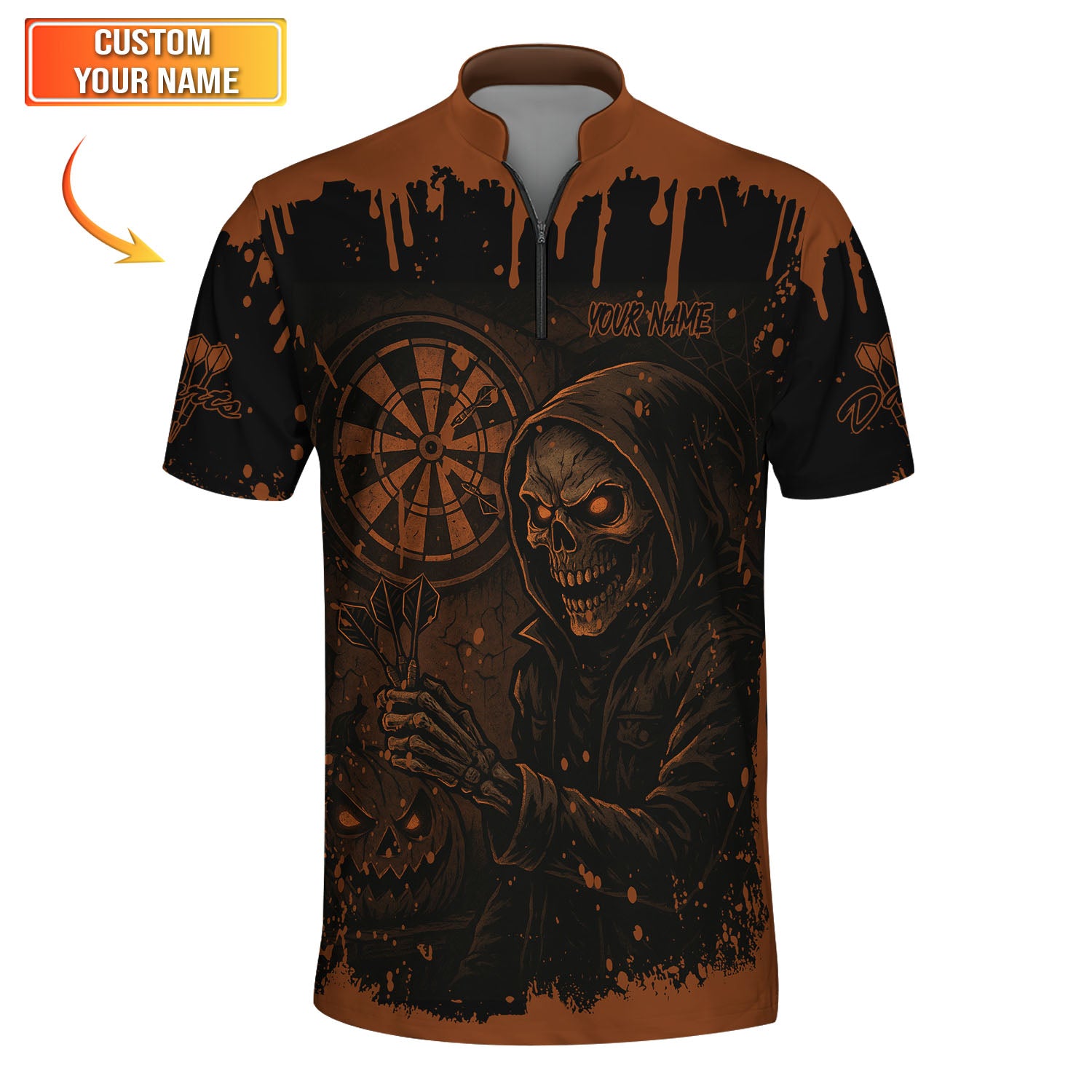 Personalized Skeleton Dart Jersey, Dart Player Shirt, Custom Name Grim Reaper Darts T-Shirts