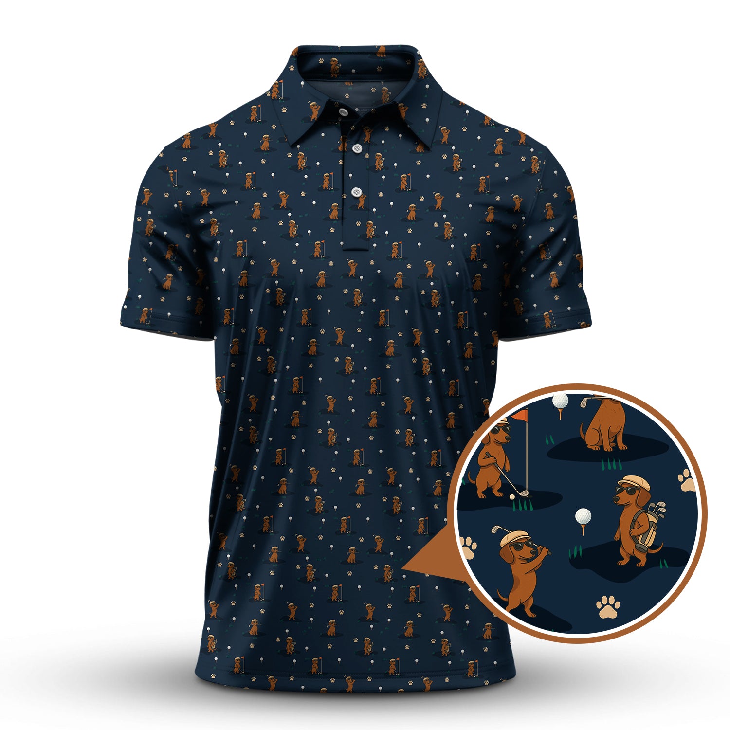 Dog Pattern Golf Shirt, Dachshund Golf Shirt, Golf Gift For Men, Funny Golf Shirt For Golfer