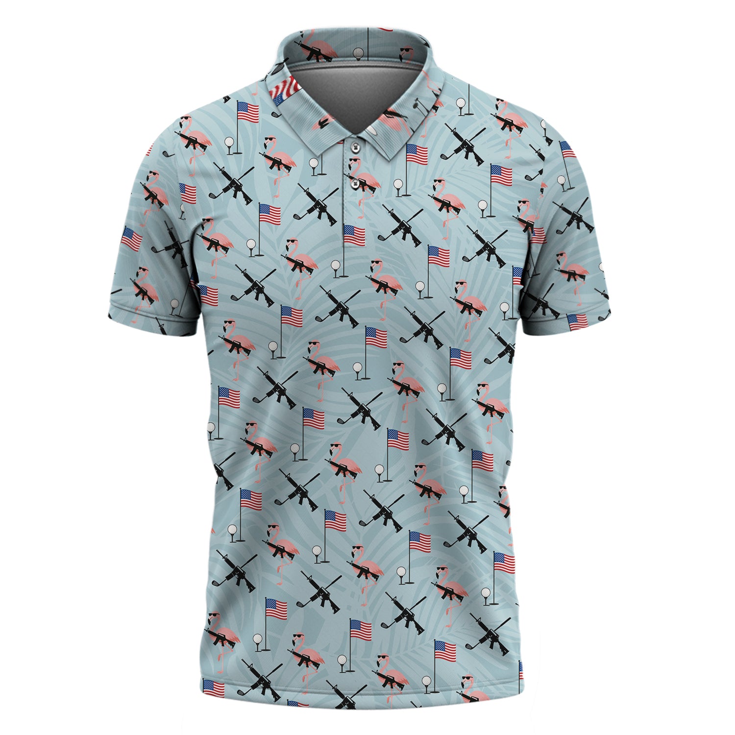 Patriotic Golf Shirts - Armed Flamingos Golf Polo Shirt, Womens Golf Shirts, Men Golf Gift
