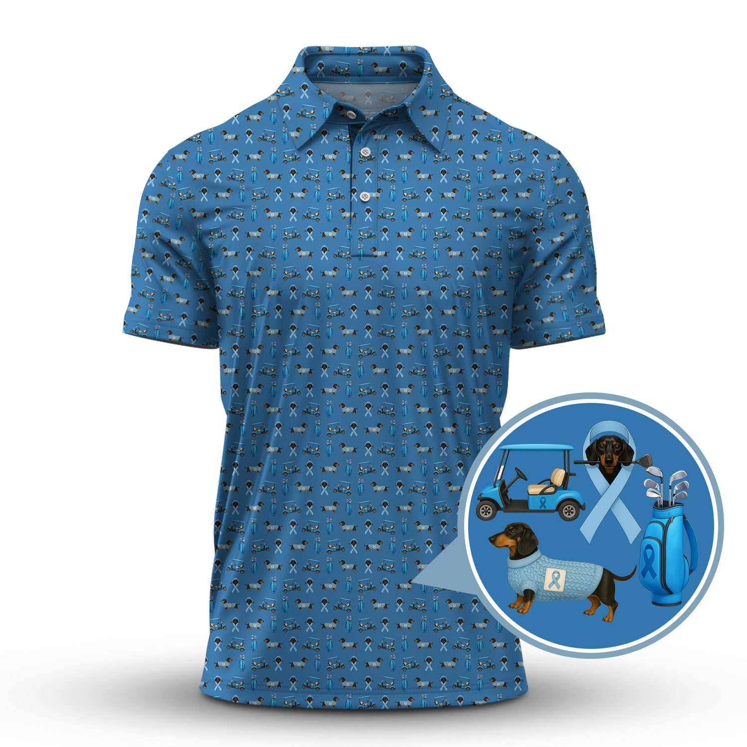 Funny Pattern Golf Shirt, Dachshund Golf Shirt, Prostate Cancer Golf Shirt For Men