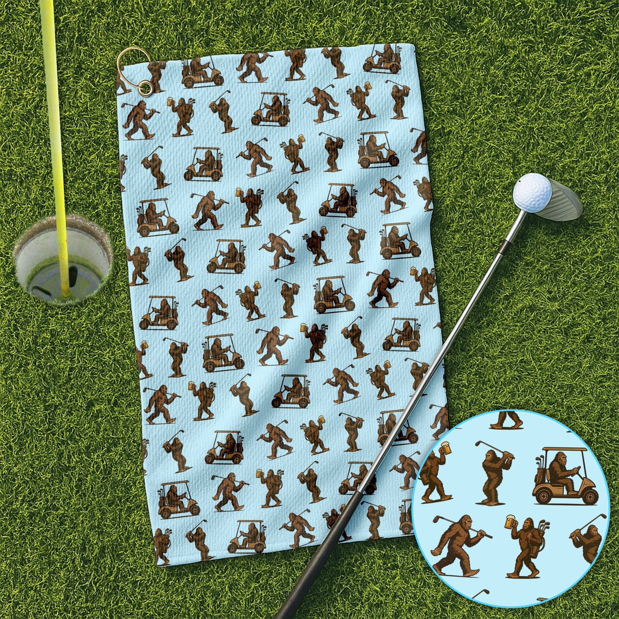 Funny Golf Pattern Towel, Bigfoot Golf Towel For Men, Crazy Golf Gift For Golfer