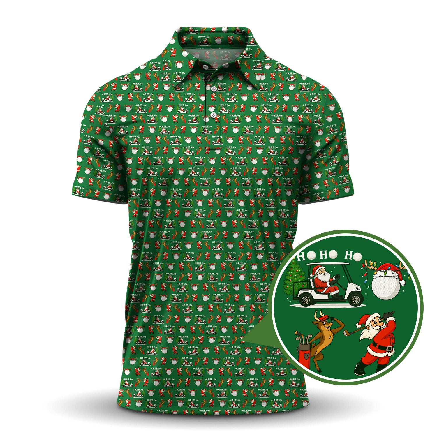 Christmas Golf Shirt, Hohoho Pattern Golf Shirt, Xmas Golf Shirt, Golf Gift For Men