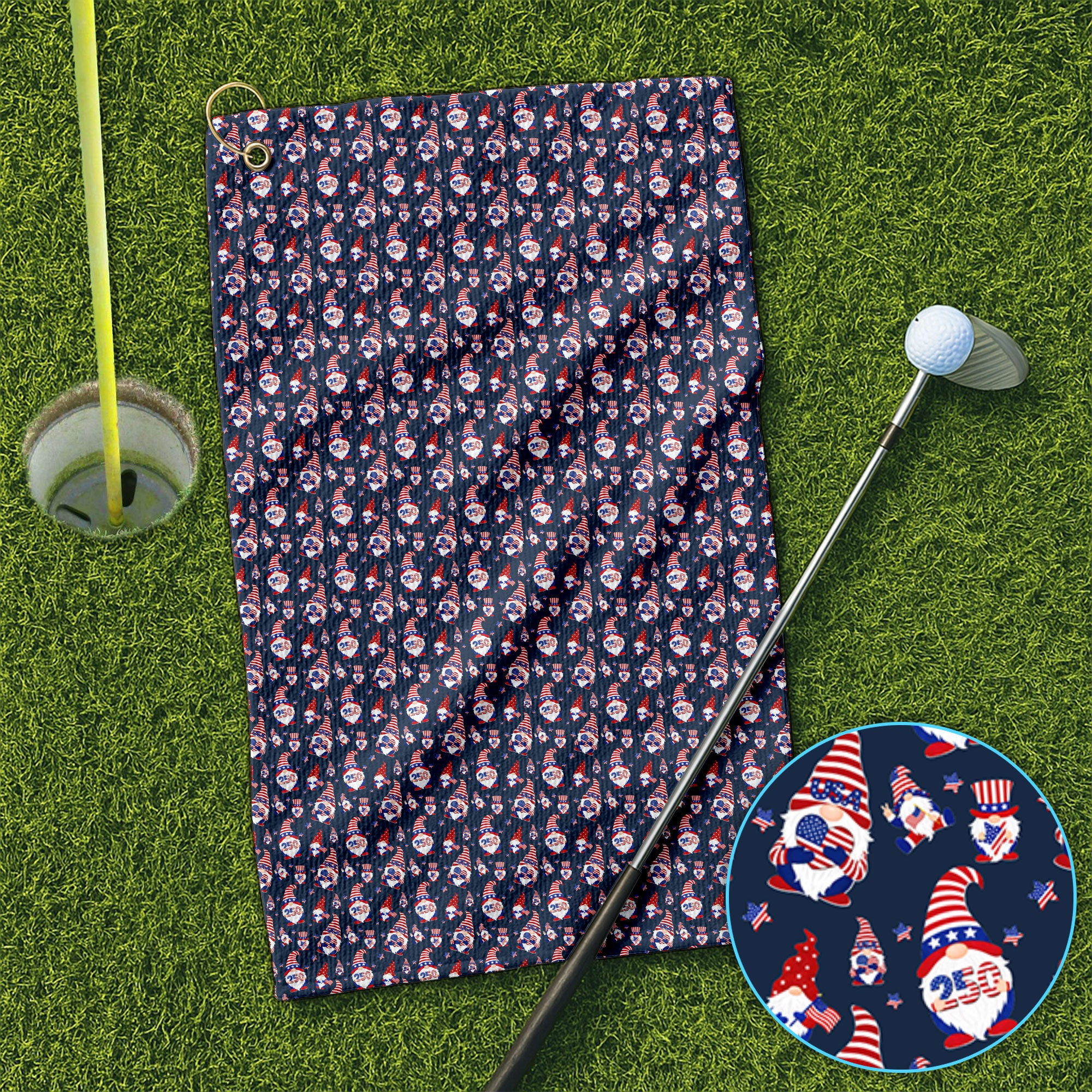 Funny USA Patriot Gnomes Pattern Golf Towel, America 250th Golf Towels, Golf Gift For Men
