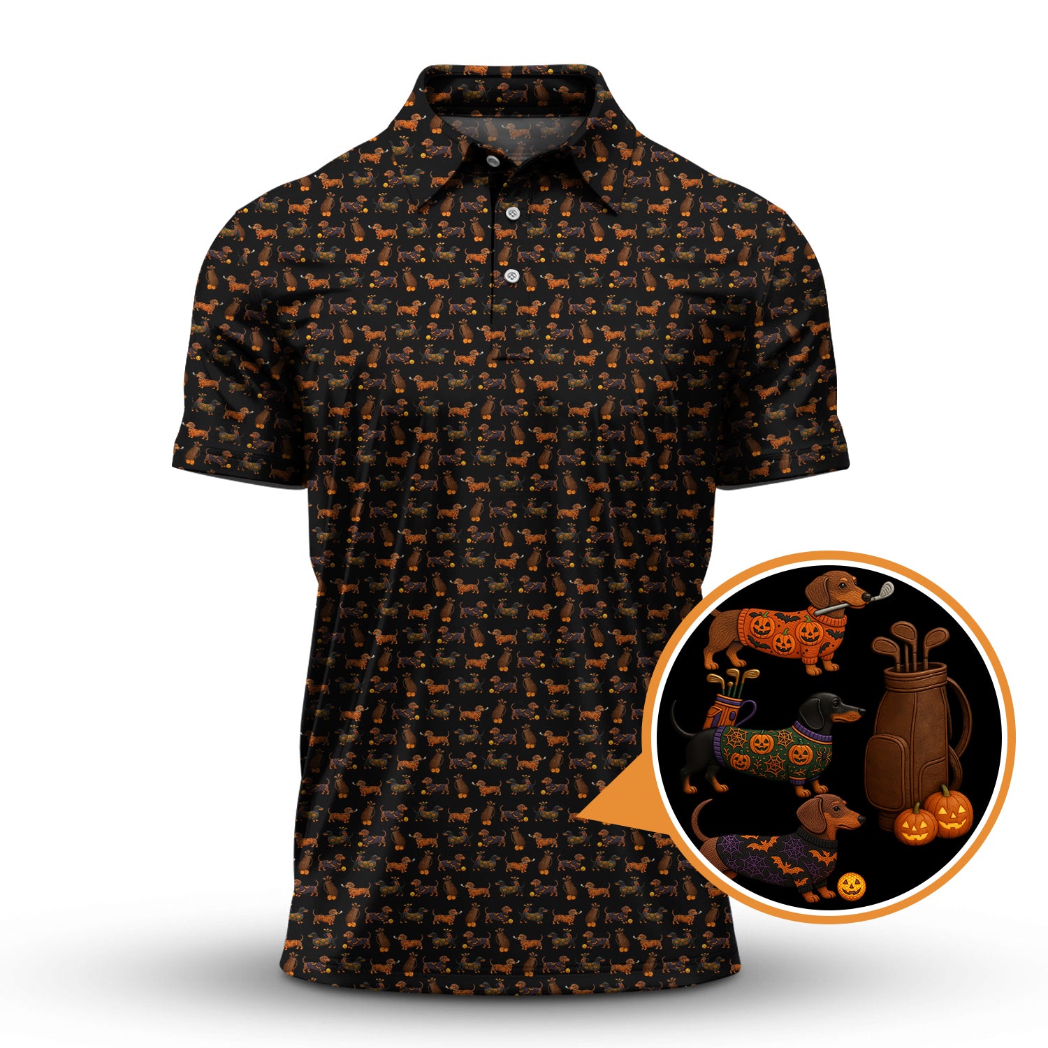Halloween Golf Shirt, Funny Pattern Golf Shirt, Dachshund Golf Shirt For Men